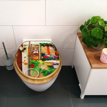 banjado WC-Sitz Bambus2 Motiv Grünes Fahrrad (umweltfreundliches Material, integrierte Absenkautomatik), 44 x 38 x 5 cm