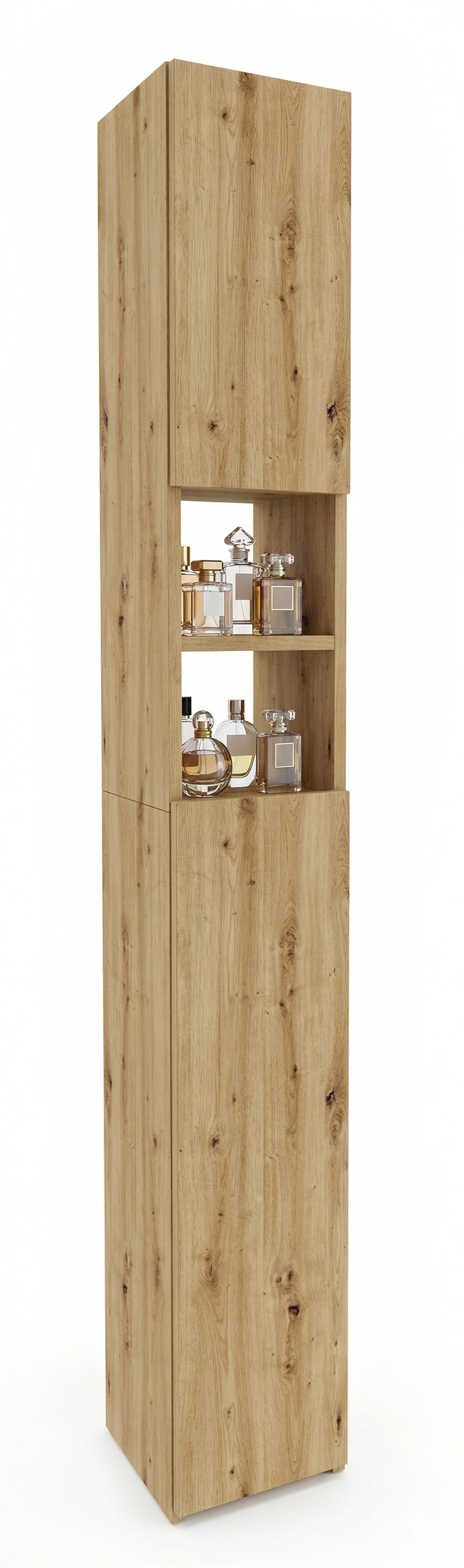 TREND WERK Hochschrank Badschrank schmal stehend B24 x T31 x H172 cm (Schmaler Badezimmerschrank mit Regalfächern & Stauraum) Holzoptik, offene & geschlossene F – Bild 4 von 5