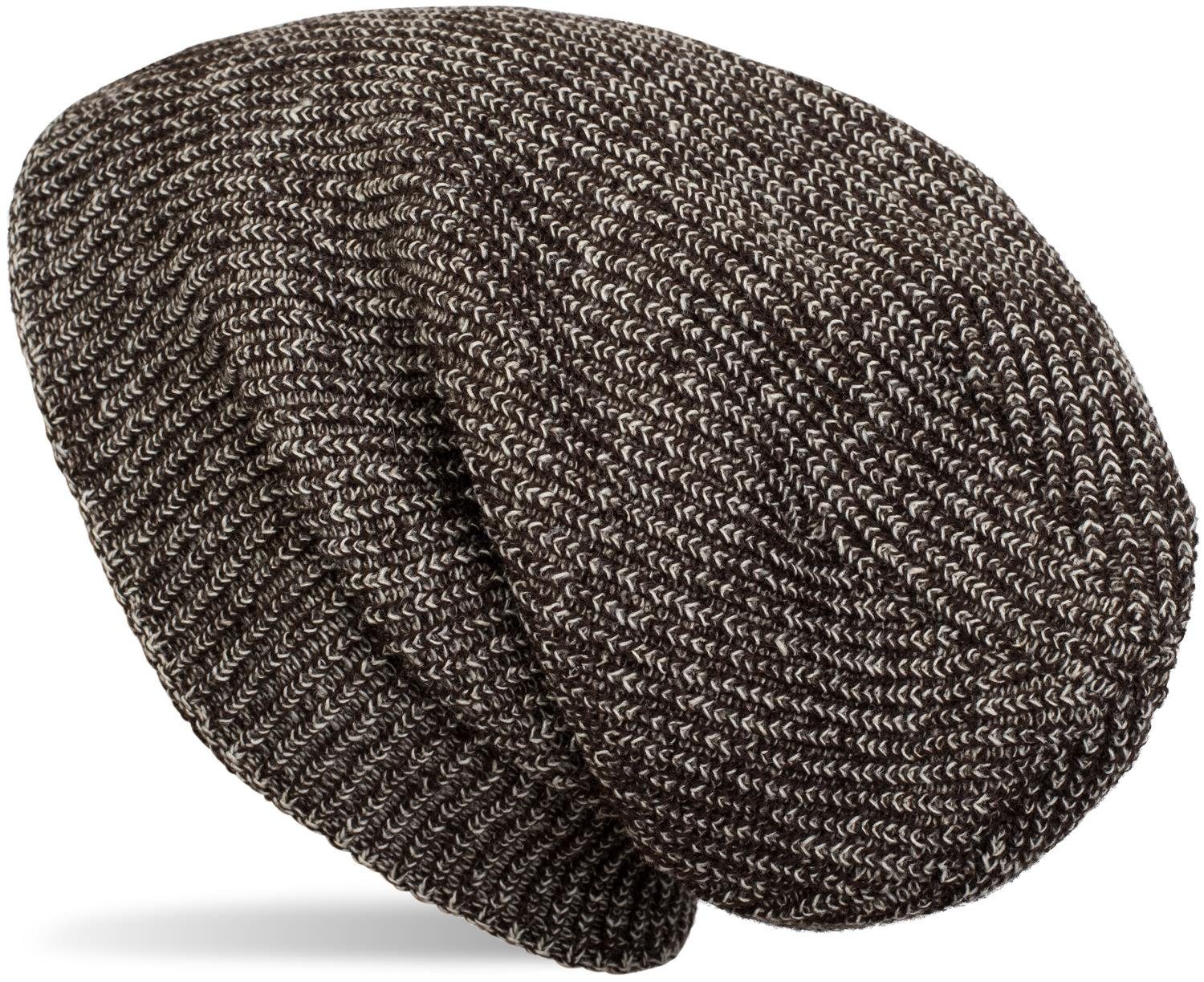 Melierte Mütze Feinstrick styleBREAKER Fleece (1-St) Dunkelbraun-Beige mit Beanie Strickmütze