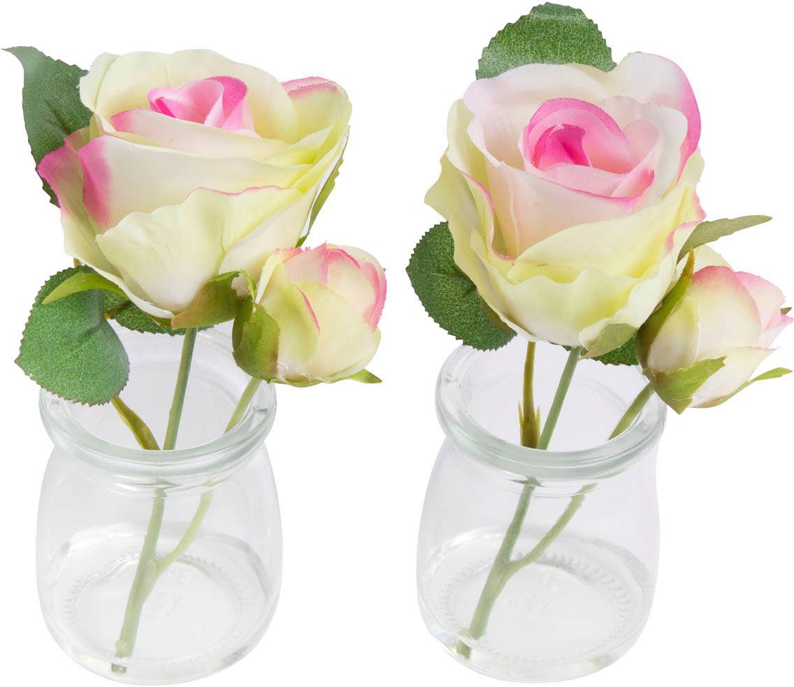 Kunstblume Rose im Glas, Botanic-Haus, zusätzlichen 14 Glas Im - cm, ohne Aufwand Höhe dekorativen