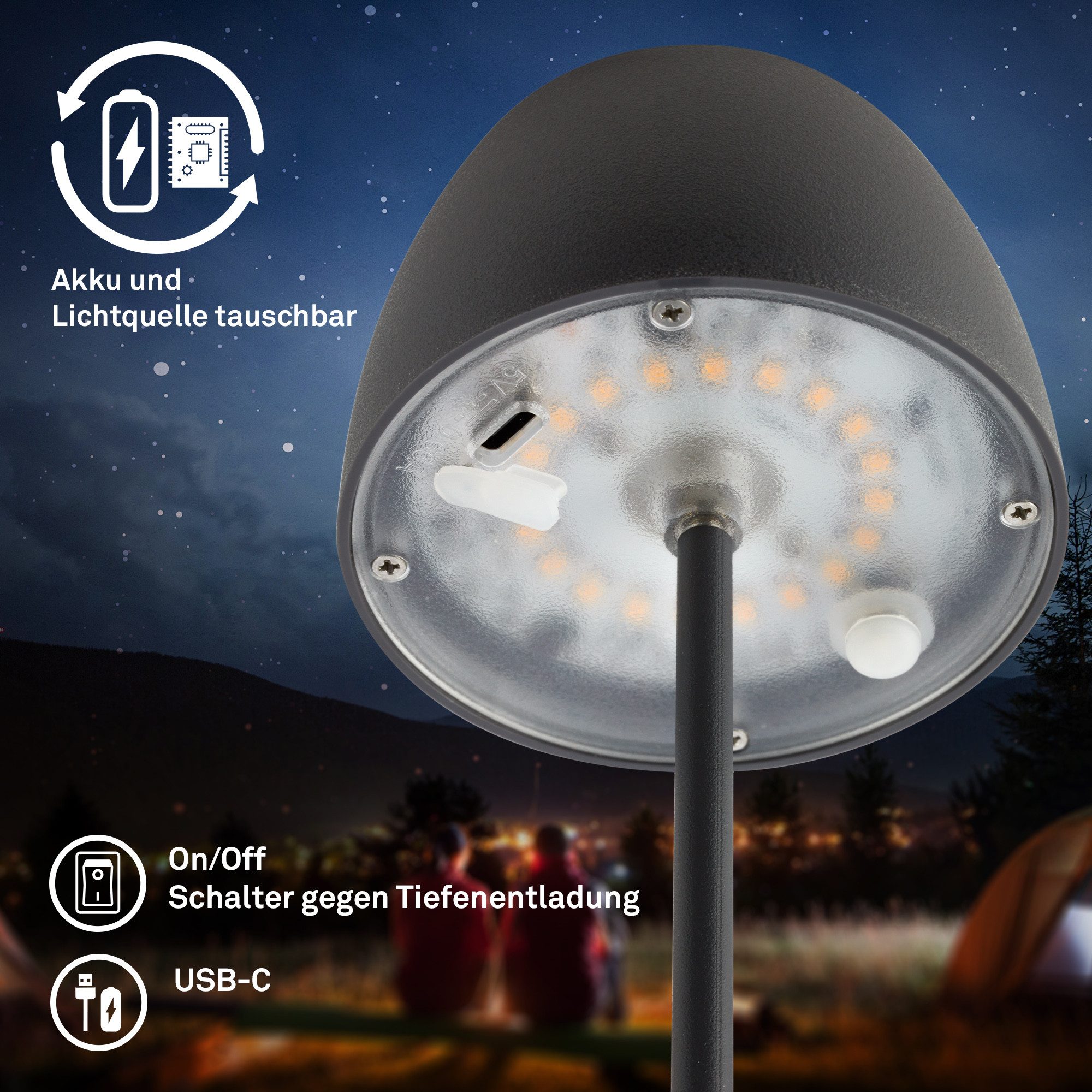 Briloner Leuchten LED Tischleuchte Akku 2er Set kabellos Nachttisch Kommode Tischlampe Indoor/Outdoor, LED fest integriert, Warmweiß, Tischlampe kabellos 20x8cm 2,5W Wohnzimmer Schlafzimmer Outdoor
