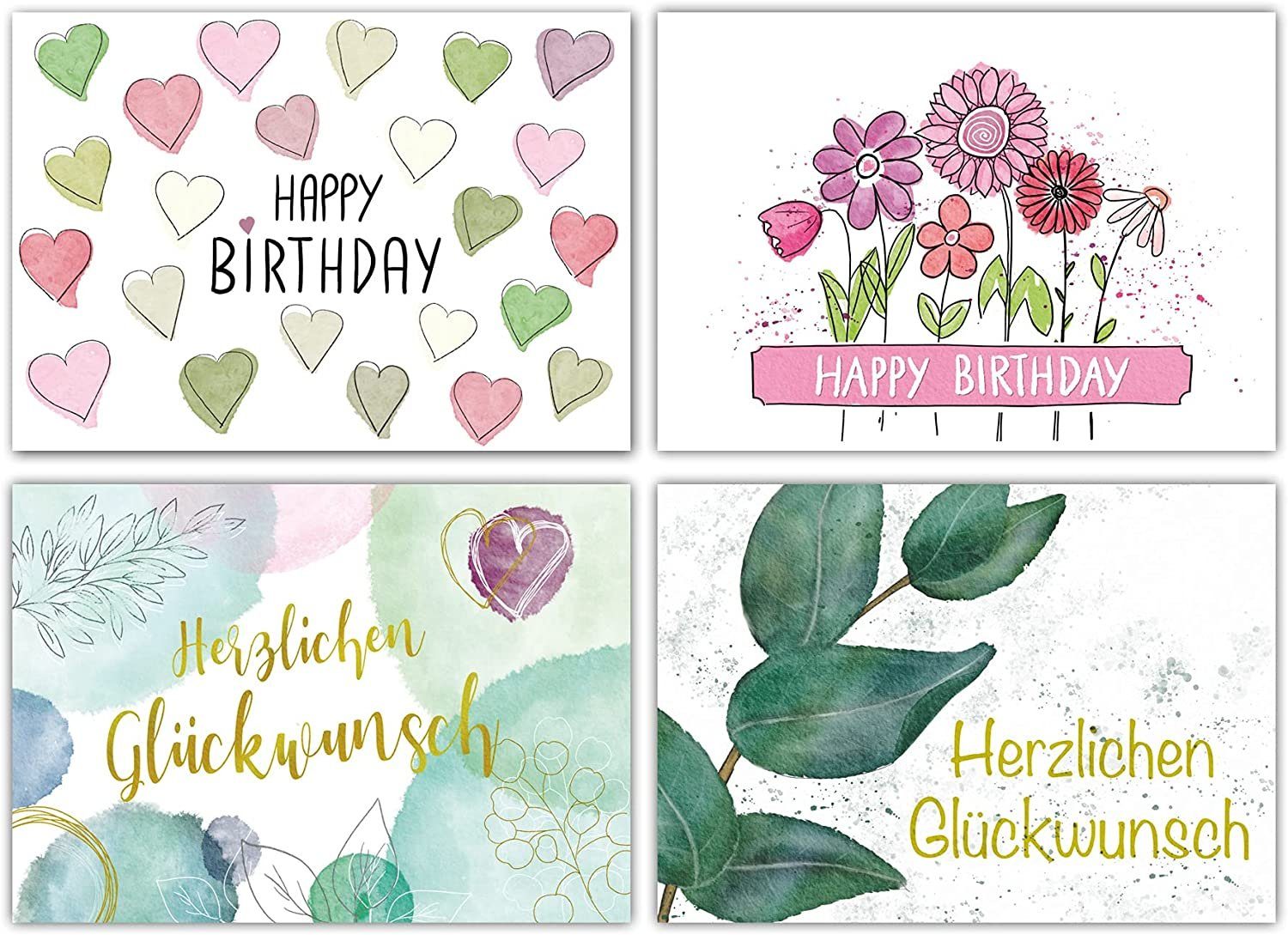 LifeDesign Glückwunschkarte A6 Postkarten-Set Set, Birthday, DIN "Glückwunsch", Geburtstagskarten, Postkarten Happy