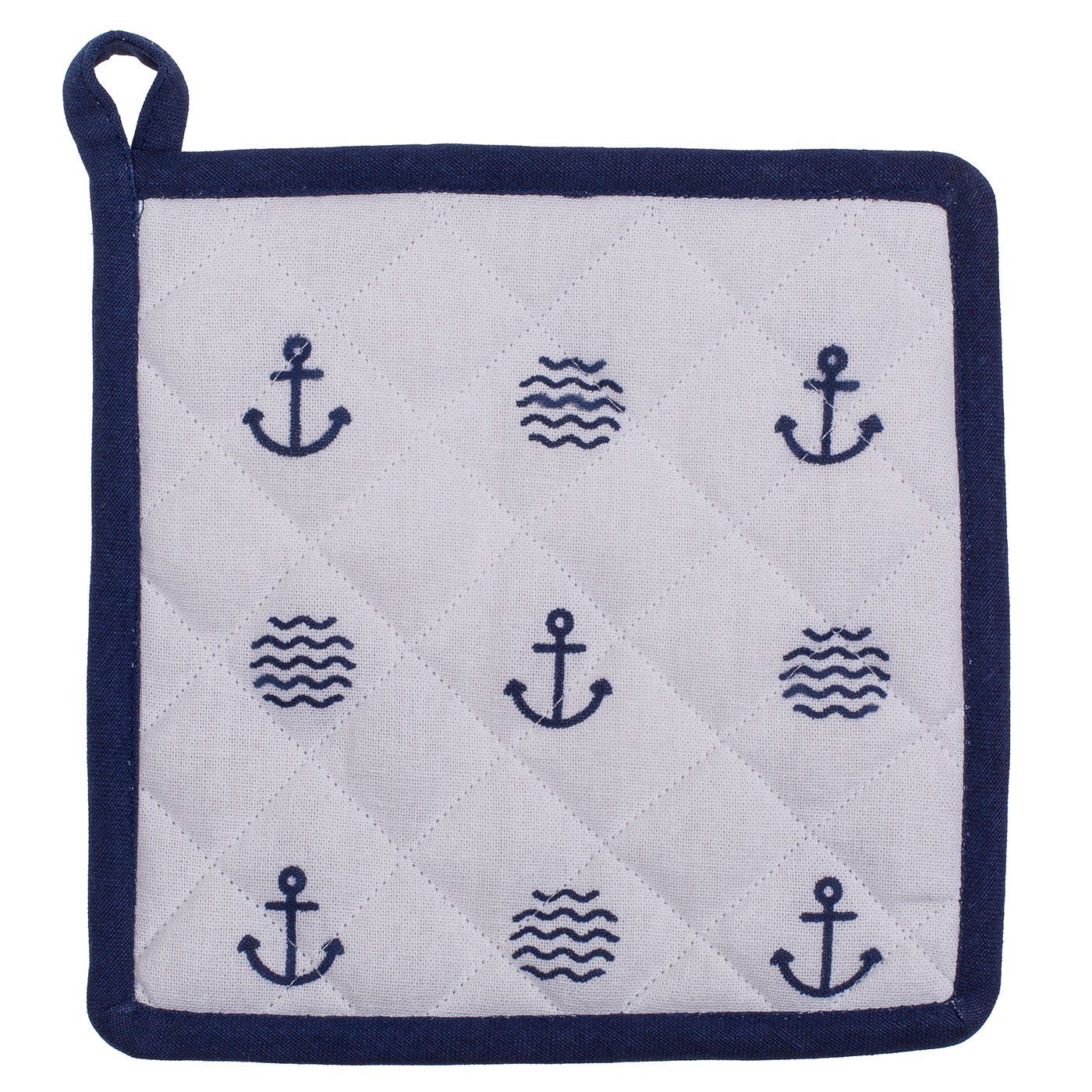 ReWu Topflappen Topflappen Traditional Maritim Wellen Anker Weiß 2er-SET, (2er-SET)