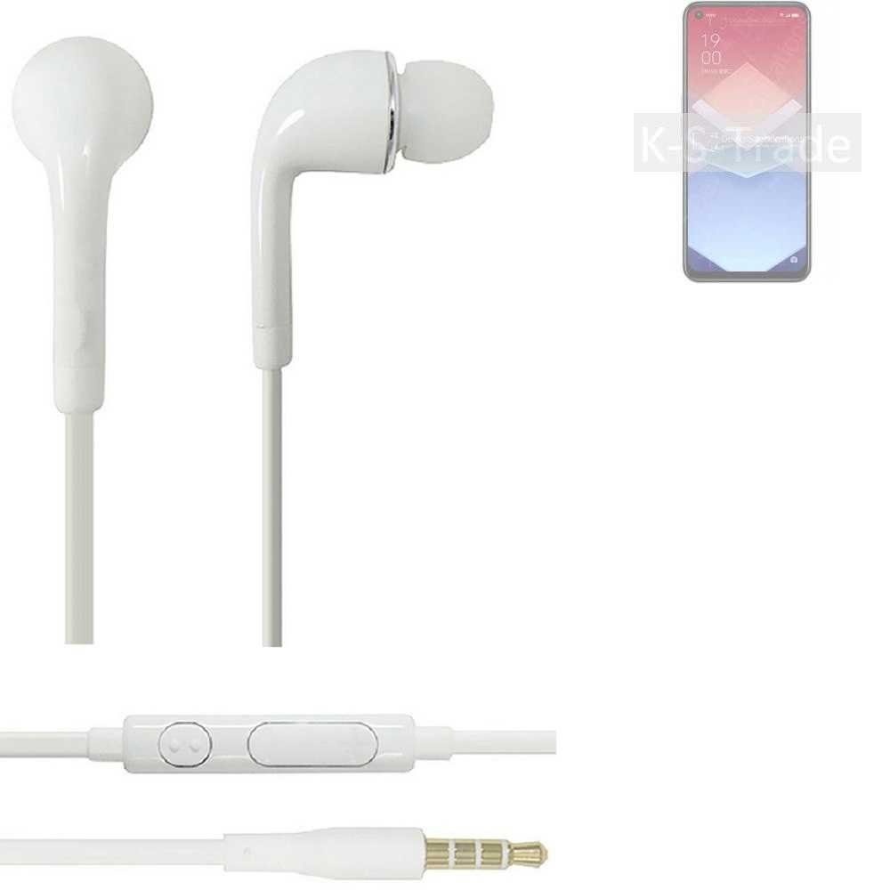 K-S-Trade für Oppo K10x In-Ear-Kopfhörer Mikrofon u Lautstärkeregler Headset mit 3,5mm) weiß (Kopfhörer