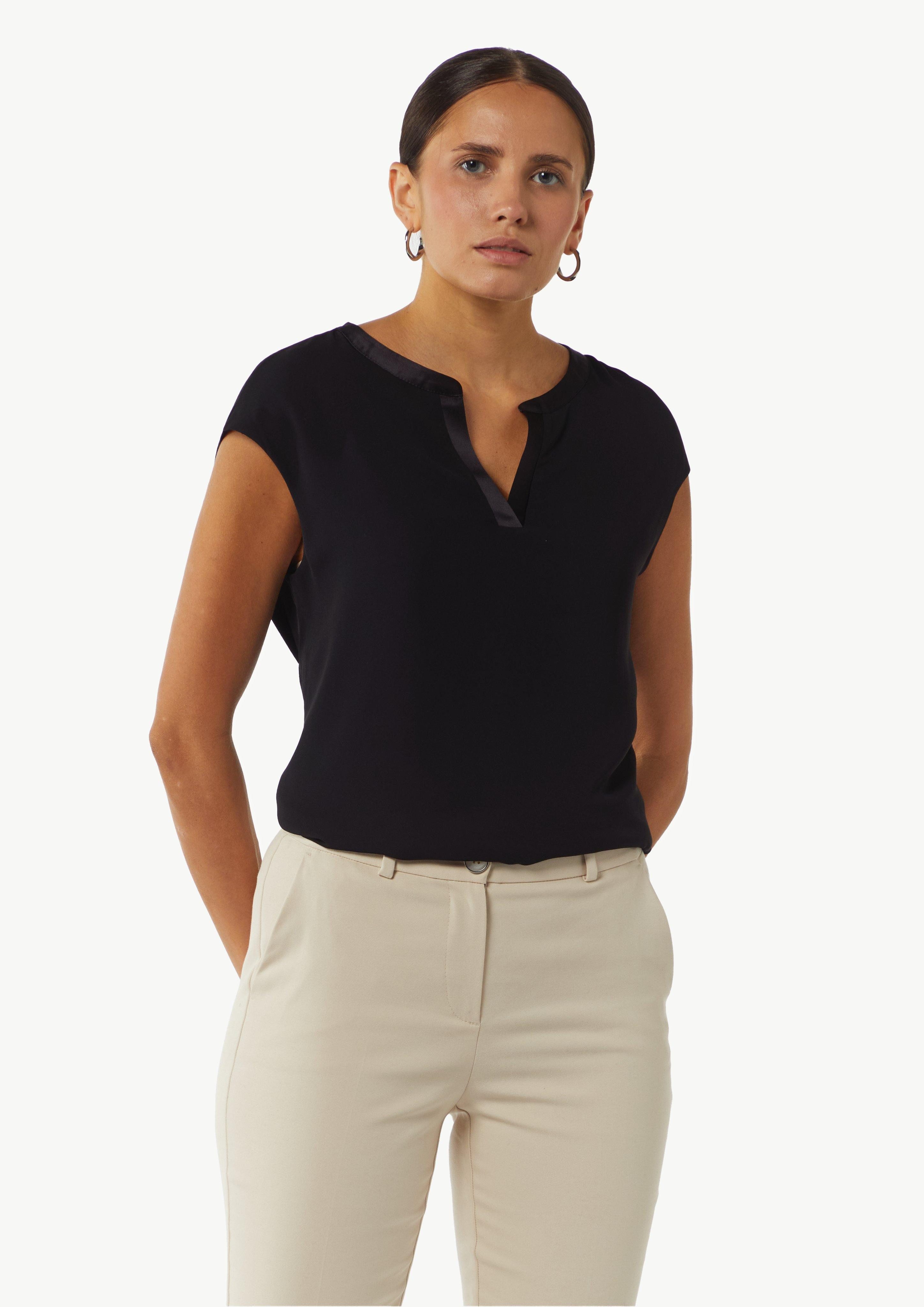 comma Blusenshirt mit geschlitztem Rundhals, Satin-Optik günstig online kaufen