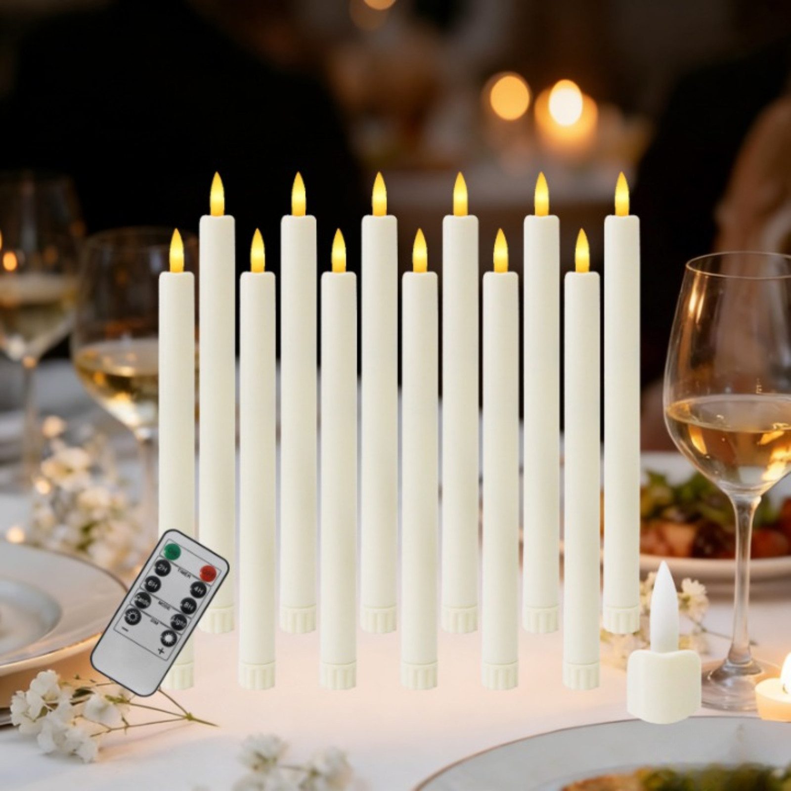Gotoll LED-Kerze K-TZ12 12pcs Led Stabkerzen Mit Fernbedienung und Timer (Timerfunktion für 2, 4, 6 und 8 Stunden, 12-tlg), Warmweiße, rauchfreie LED-Flackerkerze Dekorative Kerzen
