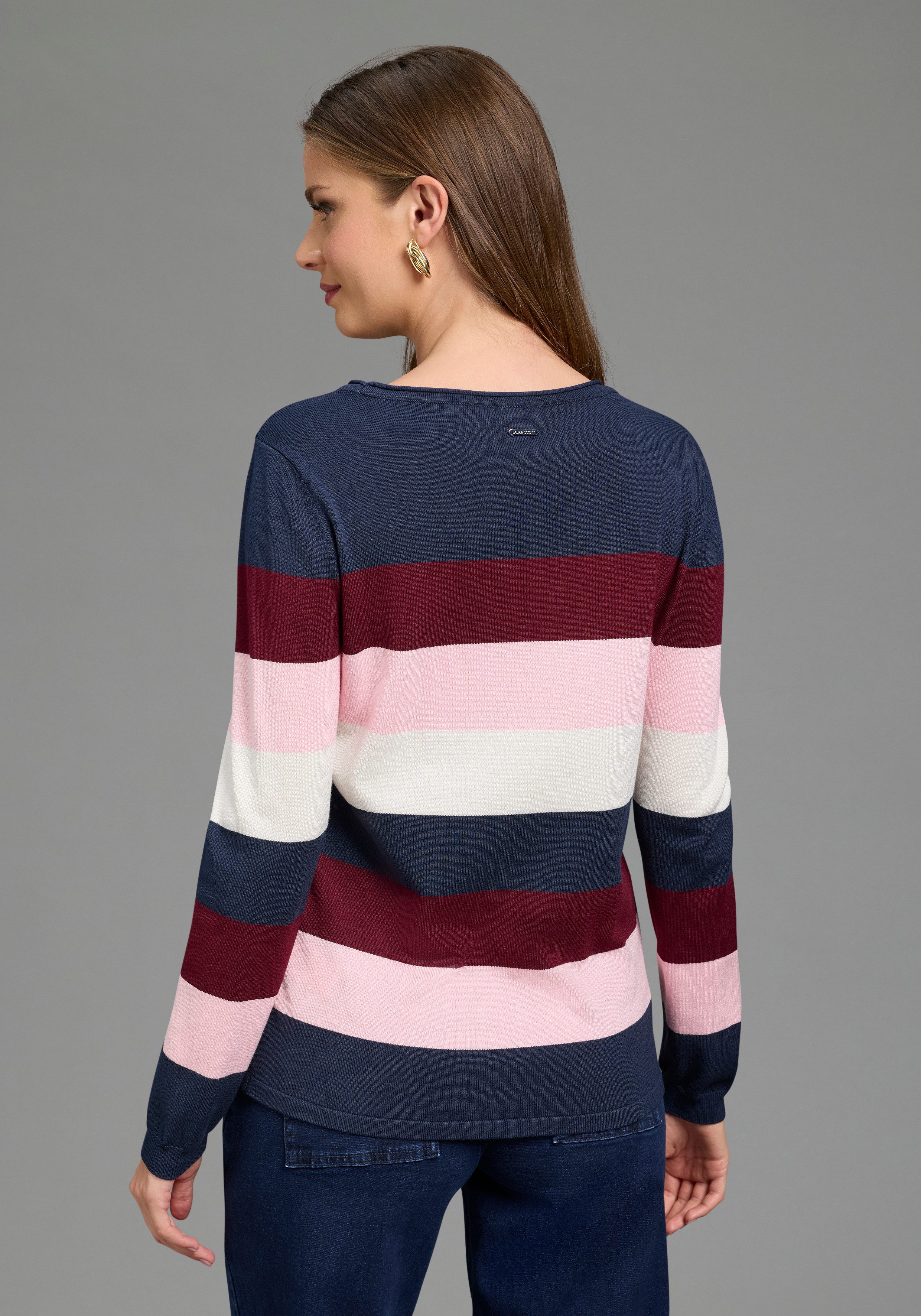 Laura Scott Strickpullover aus Feinstrick, mit U-Boot-Ausschnitt aus weicher Viskosemischung, mit Streifenmuster