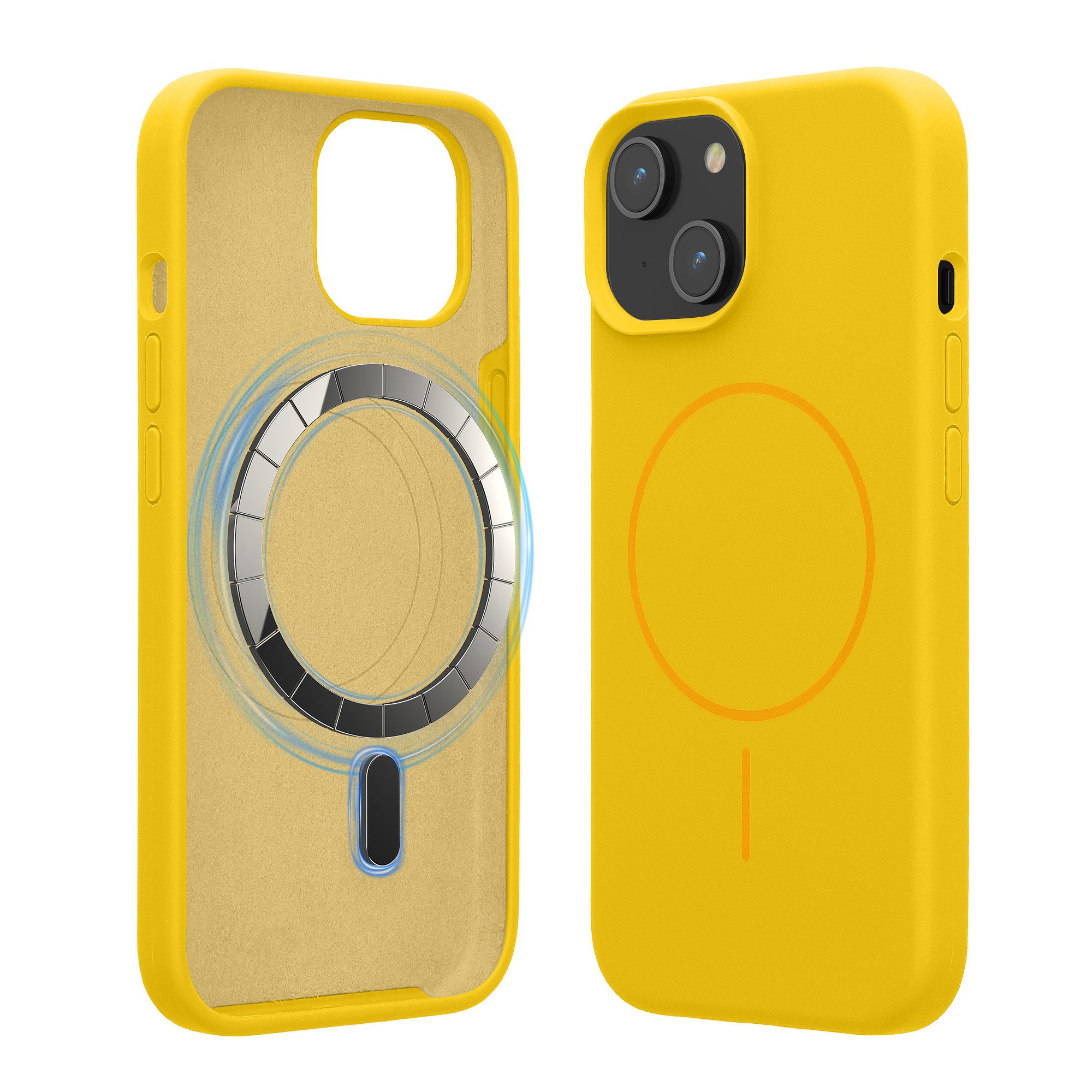 kwmobile Smartphone-Hülle Soft Silikon Case für Apple iPhone 15 Hülle, magnetische Schutzhülle kompatibel mit MagSafe Cover gummiert