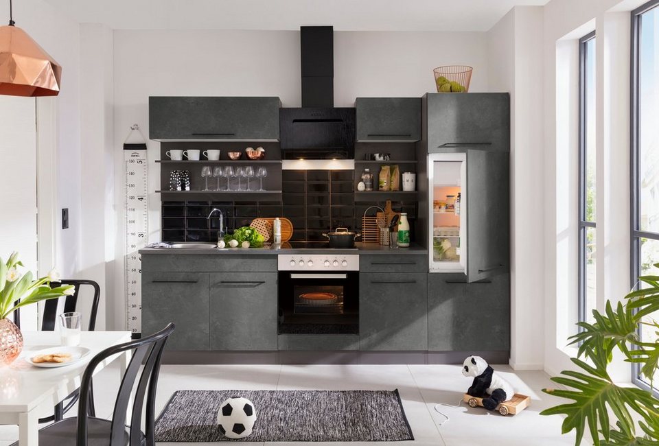 HELD MÖBEL Küchenzeile Tulsa, mit E-Geräten, Breite 270 cm, schwarze  Metallgriffe, MDF Fronten