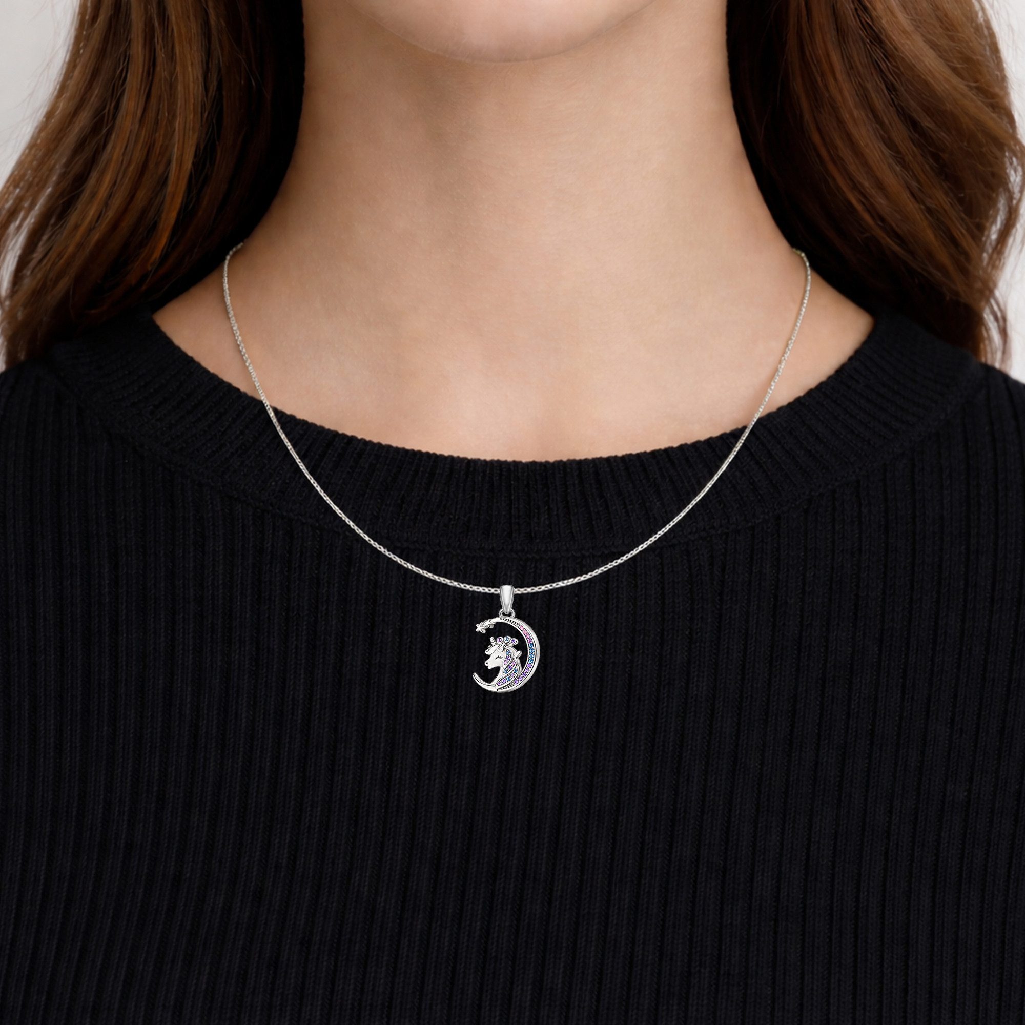 Limana Kette mit Anhänger Einhorn Pferd Kinderkette 925 Silber – Schmuck Halskette für Mädchen (inkl. Schmuckdose), Geschenk für Kinder Ostern Weihnachten Geburtstag Einschulung