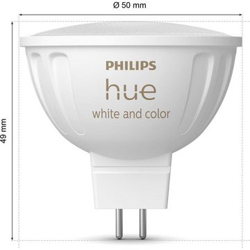 Philips Hue LED-Leuchtmittel White & Color Ambiance LED Lampe GU5,3 Reflektor - MR16 6,3W 400lm, n.v, warmweiss