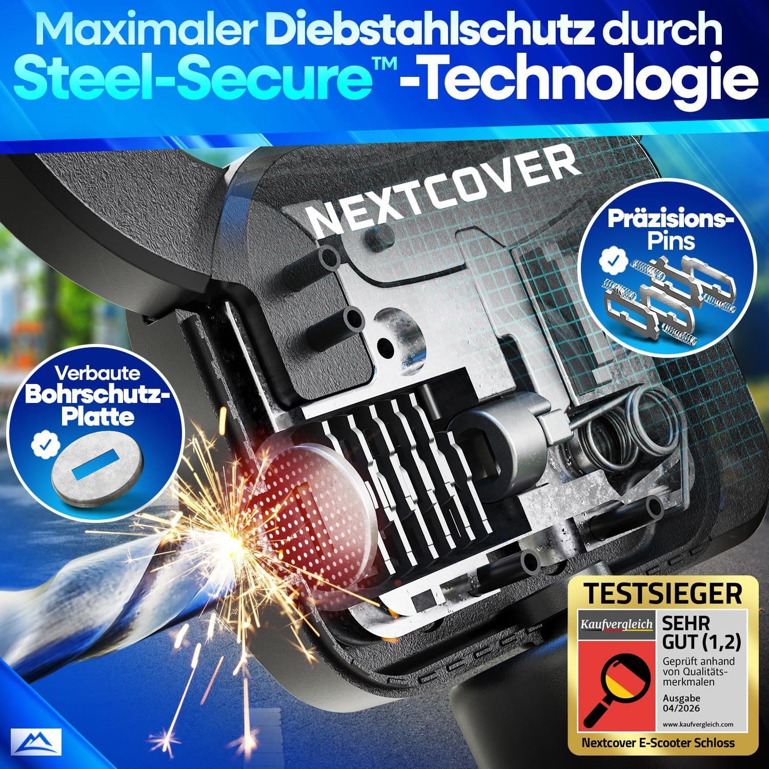 Nextcover Kettenschloss NEXTCOVER® E-Scooter Schloss [Steel-Secure-Technologie]