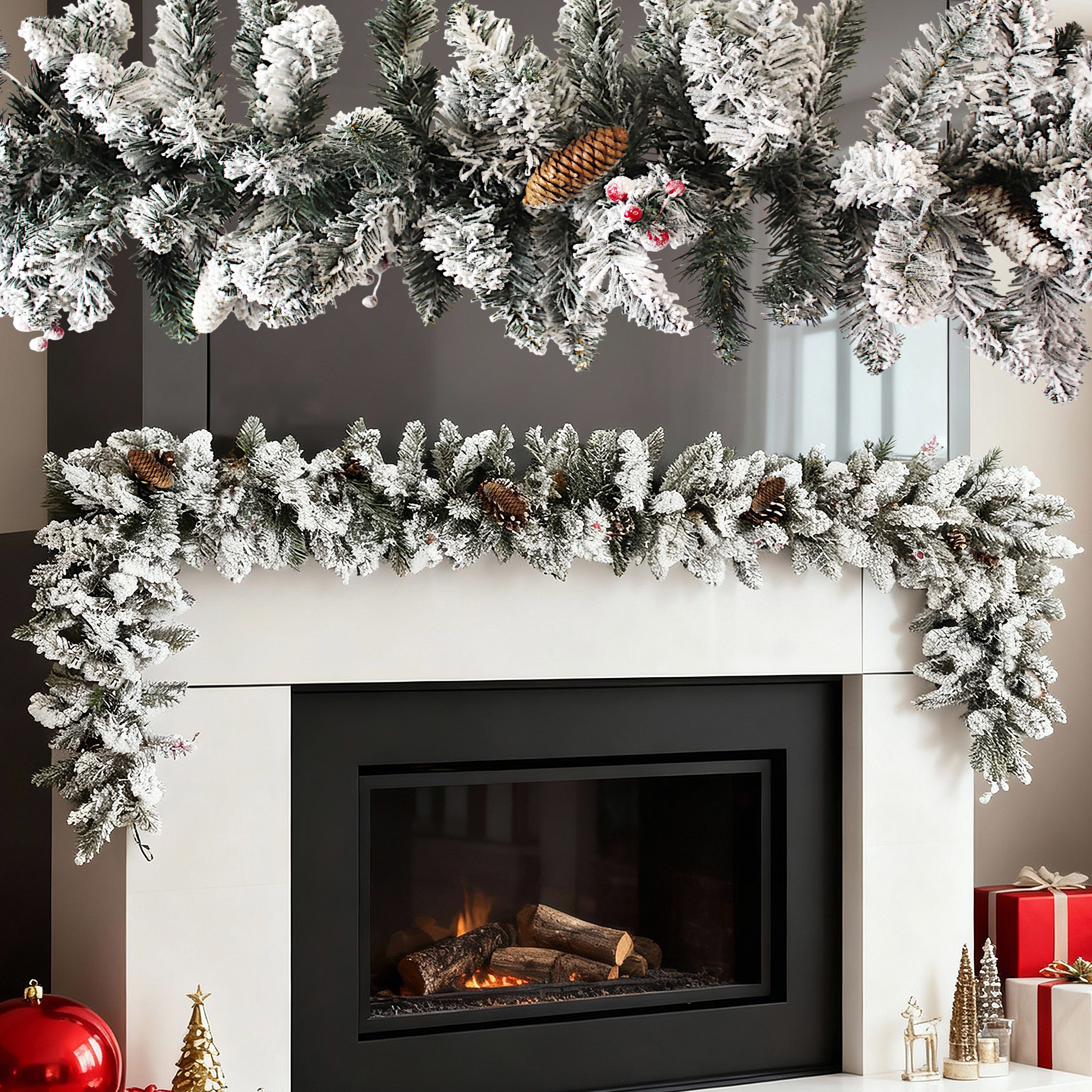 Kunstgirlande Tannengirlande 270 cm mit Kunstschnee, Zapfen & roten Beeren Tanne, Arnusa, Höhe 270 cm, Weihnachtsgirlande Schnee Weihnachtsdeko