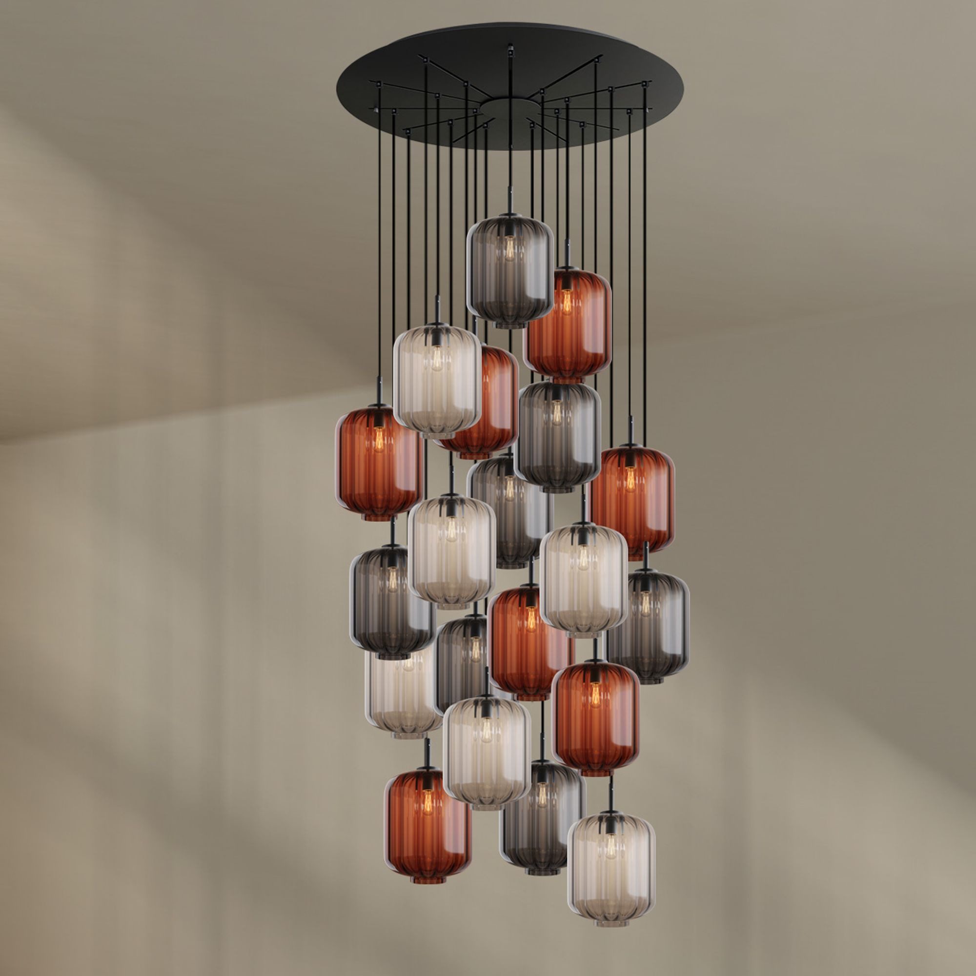 s.luce Pendelleuchte Velo Galerieleuchte 20-flg Ø 120cm Baldachin Ø 25cm Mehrfarbig