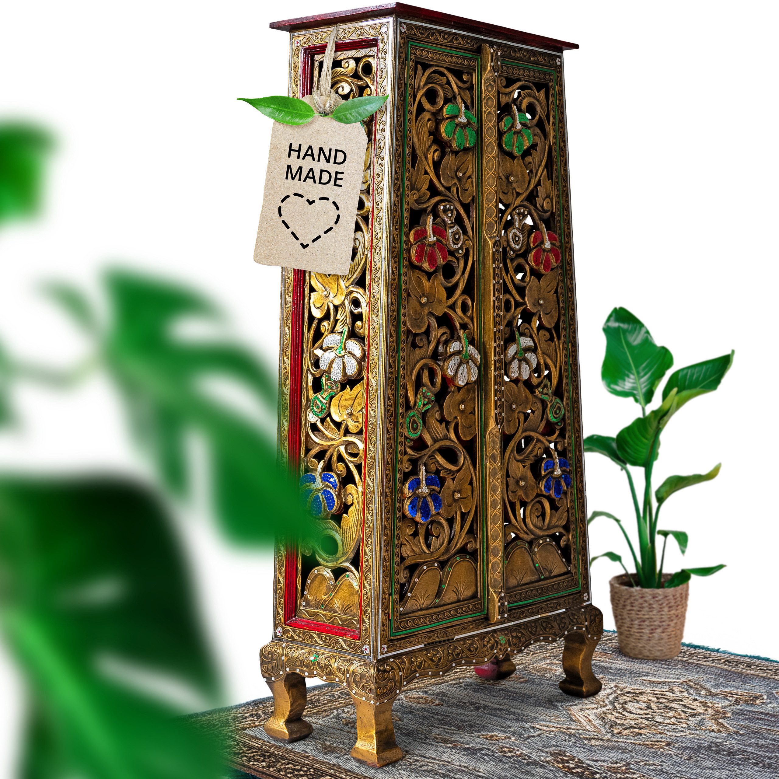 livasia Kommode livasia Glasmosaikschrank mit Blumen, Kommode 65x28x130cm