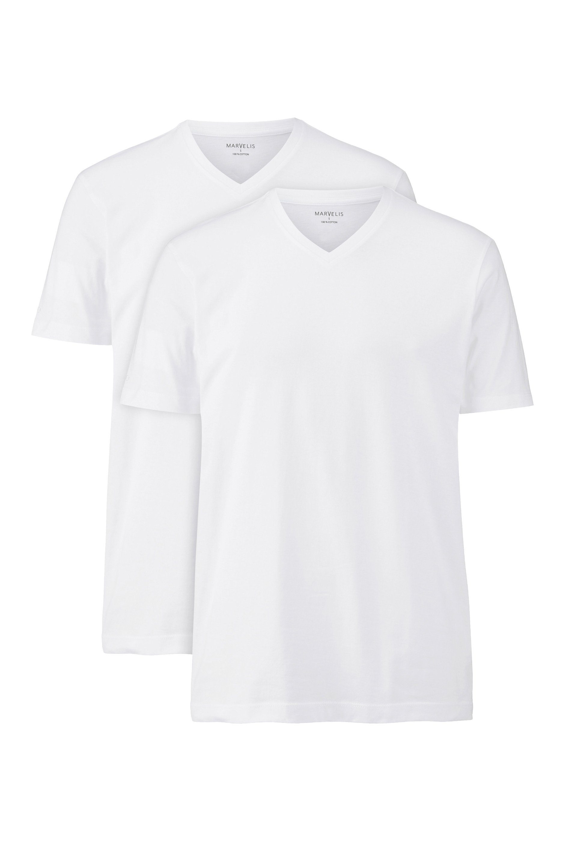 MARVELIS V-Shirt T-Shirt - Doppelpack - V-Ausschnitt (2-tlg) weiß