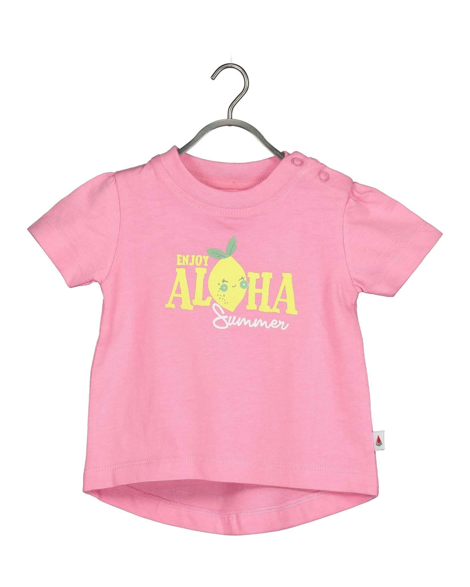 mit rosa in Seven aus Baby reiner mit Blue Seven Baumwolle, T-Shirt Blue Frontprint T-Shirt Aloha-Print