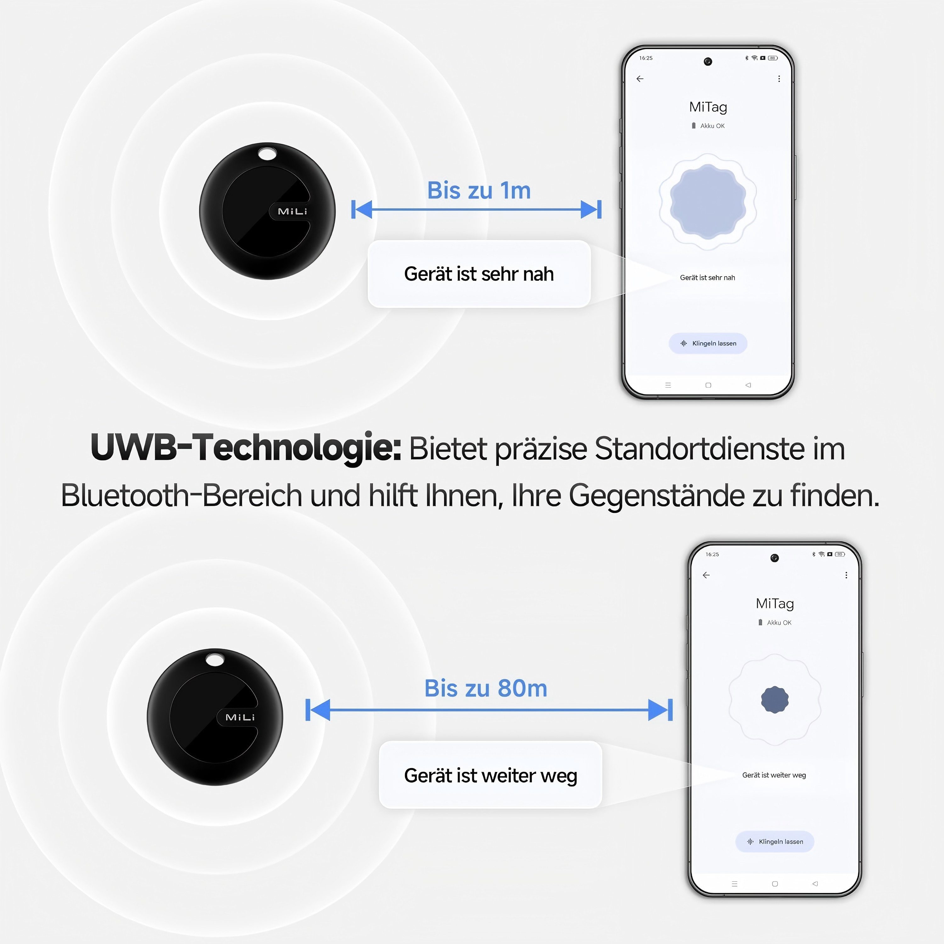 Mili SmartTag Bluetooth Tracker für Android (Google Find My Device), GPS-Tracker (Schlüsselfinder, Ortungsgerät für Auto & Koffer,Geschenkideen, Schwarz)