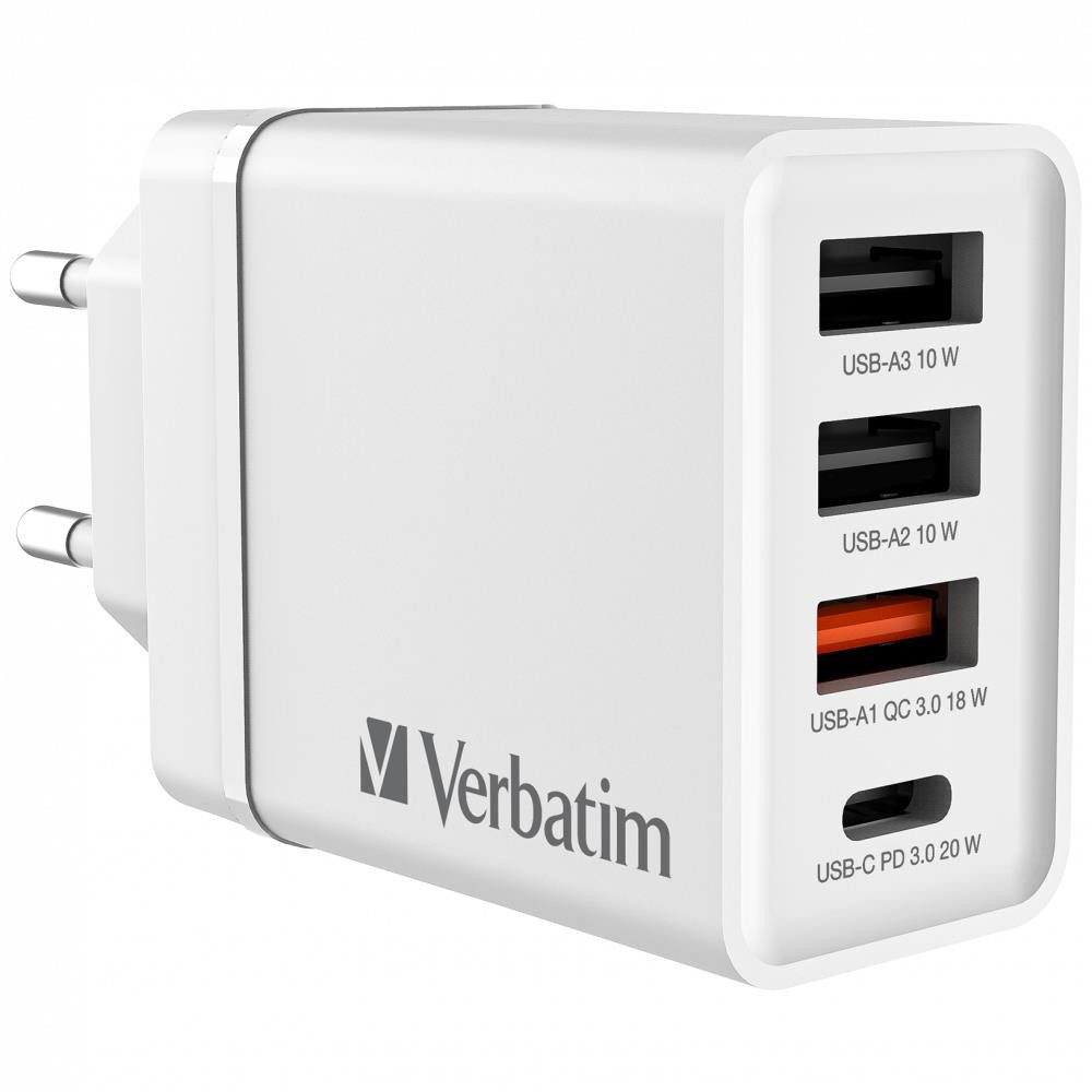 Verbatim USB-Konfektionsstecker USB-Wandladegerät, 4 Anschlüsse, Weiß