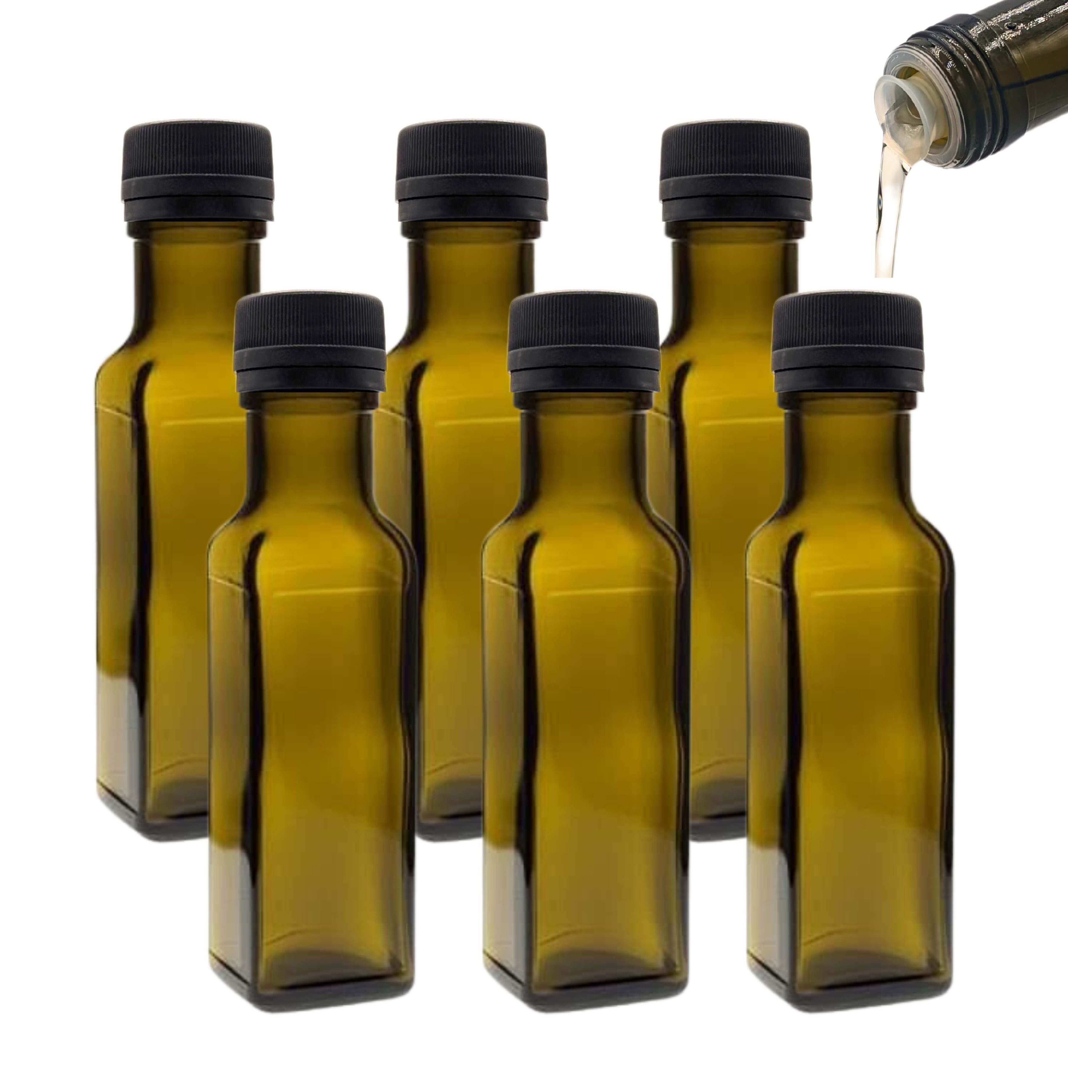 mikken Ölspender 6x Ölflaschen 100 ml mit Ausgießer braune / grüne Glasflasche, (6-tlg., 6), inklusive Beschriftungsetiketten