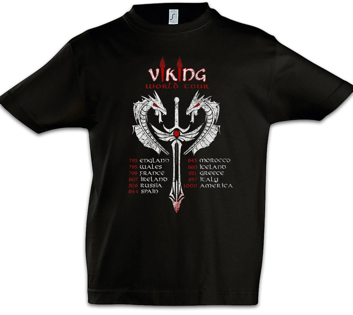 Print-Shirt Viking World Tour Kinder T-Shirt Vikings Wikinger Drachenboot Ragnar