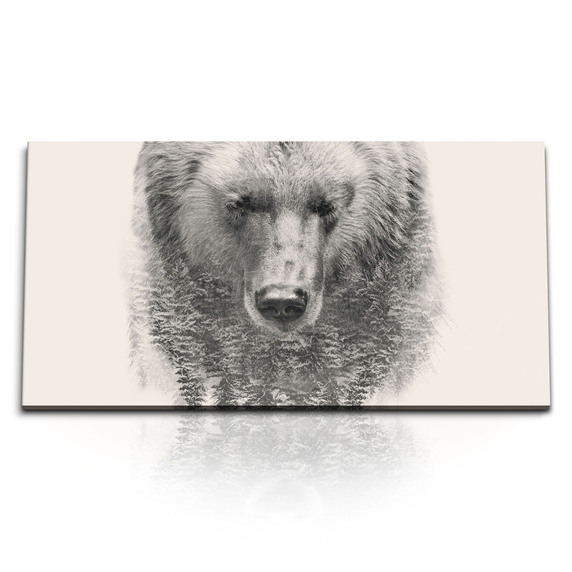 Leinwandbild Kunstdruck Bilder 120x60cm Bär Braunbär Sibirien Tannenwald Fotomontag