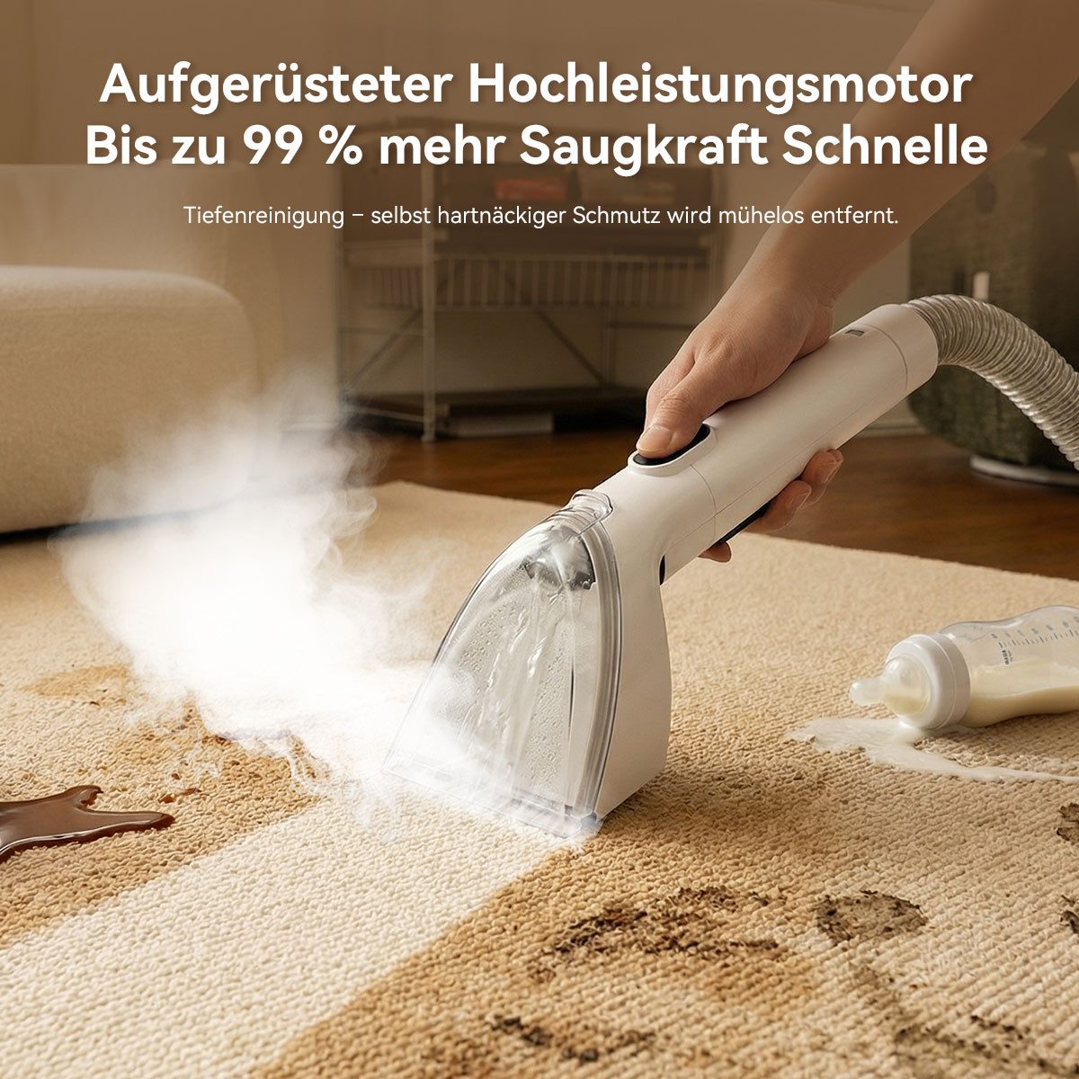 redroad Teppichreinigungsgerät 32000Pa/1200W Polsterreiniger Teppichreiniger Waschsauger Nasssauger, 1200 W, Nass Trockensauger/3*Reinigungsmitteltank/Schwimmerschutz (HallSensor)