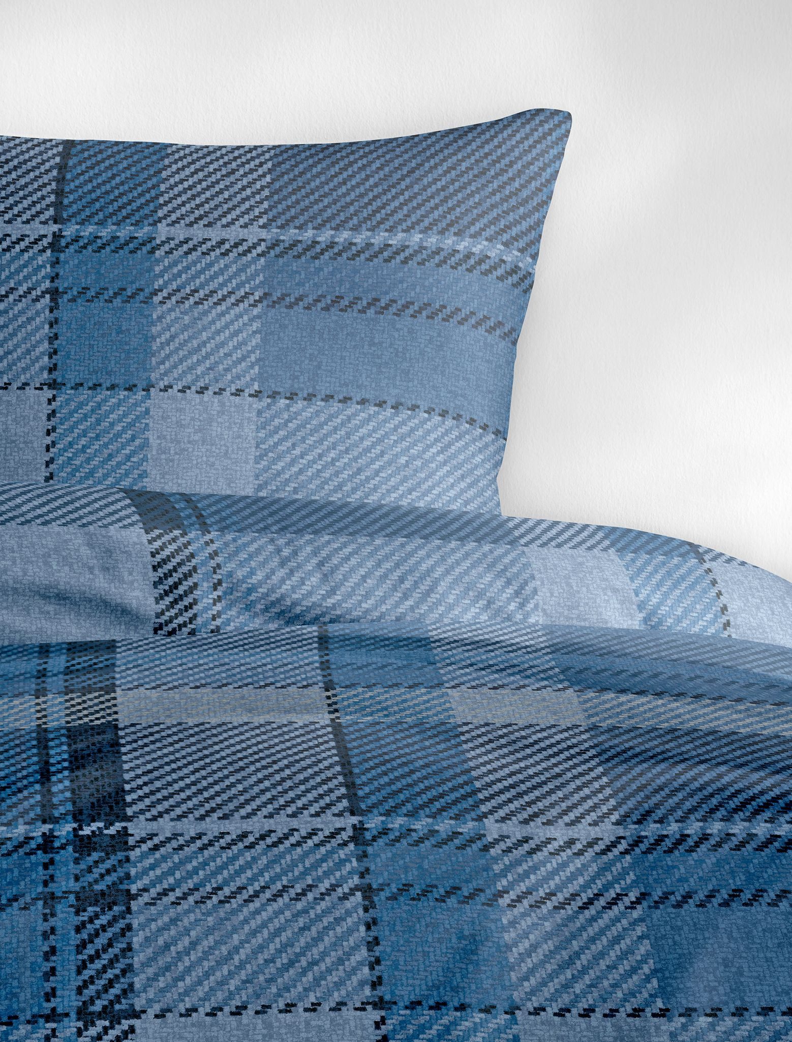 JACK Bettwäsche 135x200cm Modern Classic Blau, Biber, 2 teilig, im schönen Karo-Design
