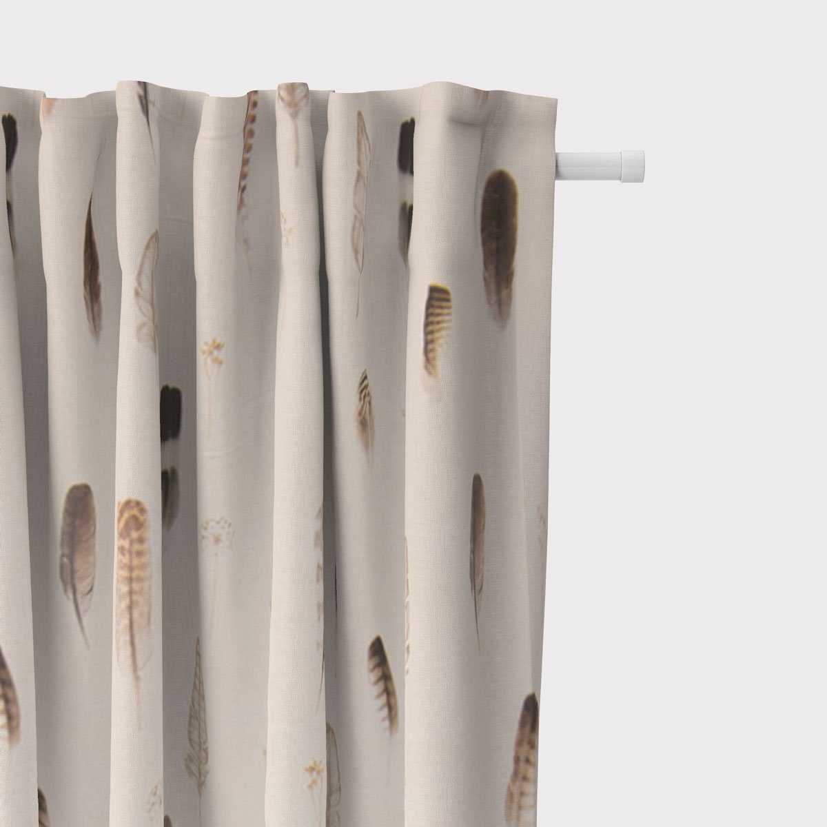 SCHÖNER LEBEN. Vorhang SCHÖNER LEBEN. Vorhang Digitaldruck Federn creme braun 245cm, Smokband, blickdicht, Baumwolle, Digitaldruck