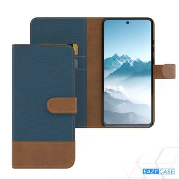 EAZY CASE Handyhülle Bookstyle Jeans für Samsung Galaxy Note 20 6,7 Zoll, Klappcase mit Standfunktion und Kartenfach Stoff Schutzhülle Blau