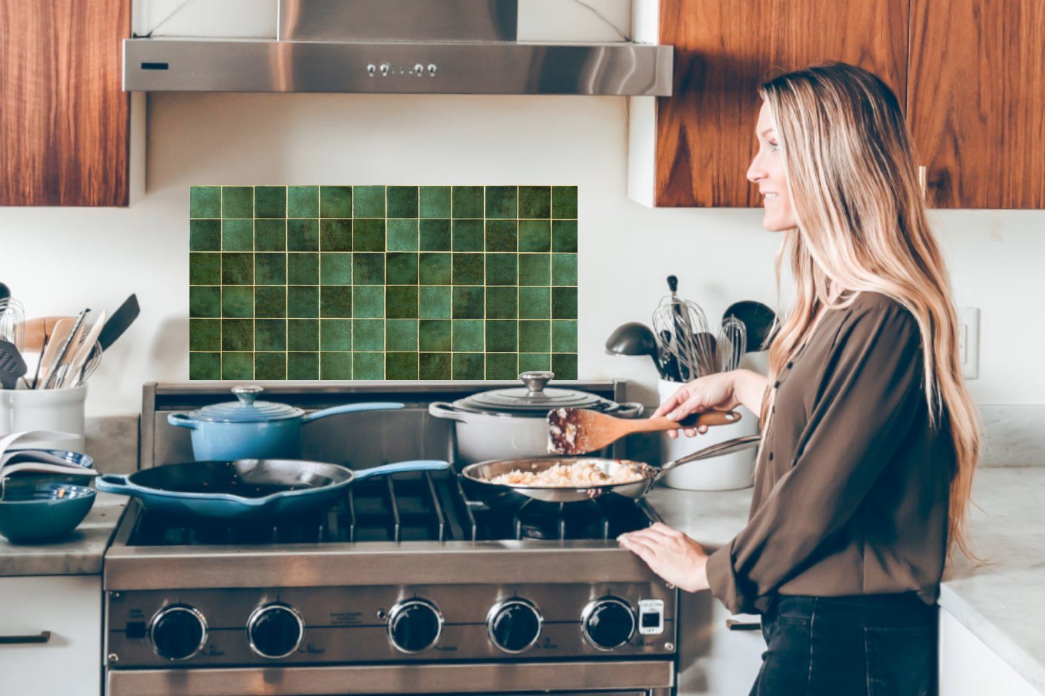 MuchoWow Küchenrückwand Fliese - Luxus Muster, Wandschutz, - Grün und 60x30 - (1-tlg), Schmutzflecken Fett für gegen cm, Küchen