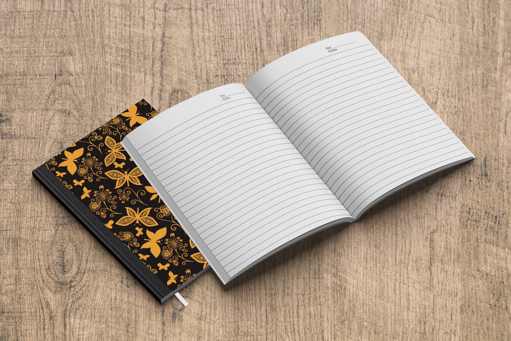 MuchoWow Notizbuch Blumen Tagebuch, - Schmetterling 98 Notizheft, Haushaltsbuch Muster, Gold Merkzettel, - Journal, A5, Seiten, 