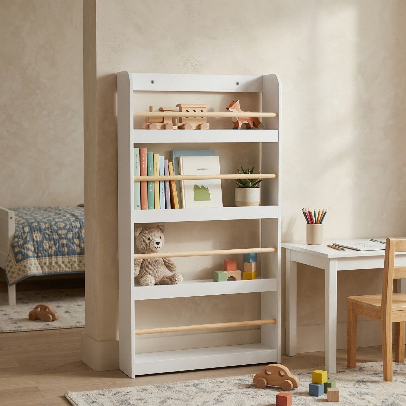 BOXIMO Regal Kinderregal mit Bambusstäben TENO, 55 x 112 x 15 cm