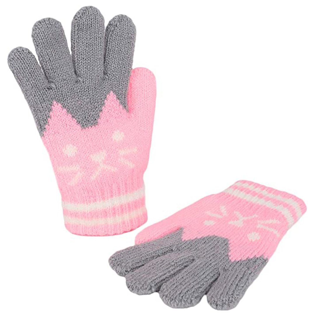 Warm Kinder Handschuhe Kätzchen Druck Herbst Winter Strickhandschuhe Outdoor Winterhandschuhe für 4-8 Jahre Alter Mädchen Jungen 