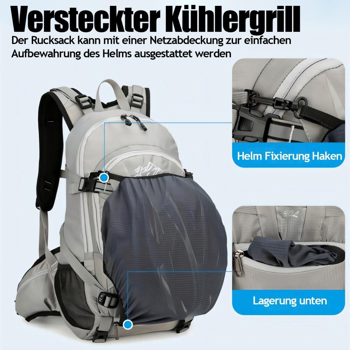 Luckice Fahrradrucksack Radrucksack Fahrradrucksäcke Sportrucksäcke Wander-Rucksack (Motorradrucksack Biker-Rucksack Wanderrucksack Trekkingrucksack Bergrucksack, wasserdichter,30L,Mit wasserdichter Regenhülle,Rucksacktaschen), Herren & Damen mit Helmnetztasche,Trinkblasen können platziert werden