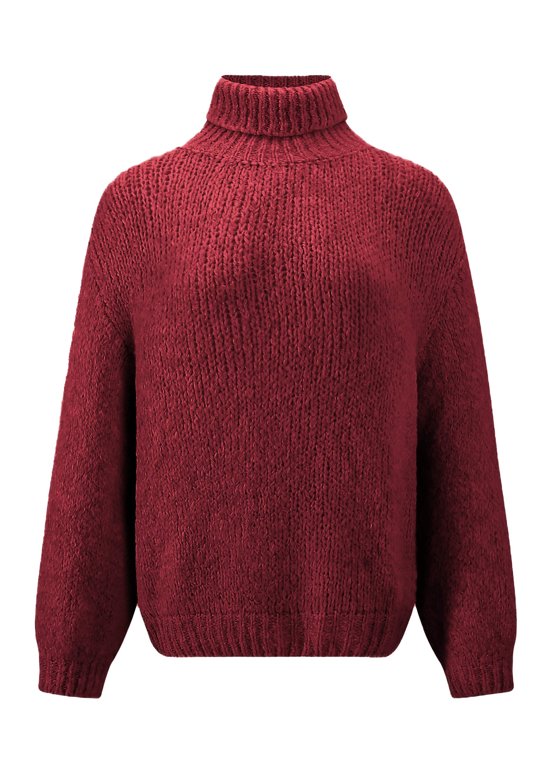 Grobstrick Pullover Weinroter Rollkragenpullover Damen Oversize