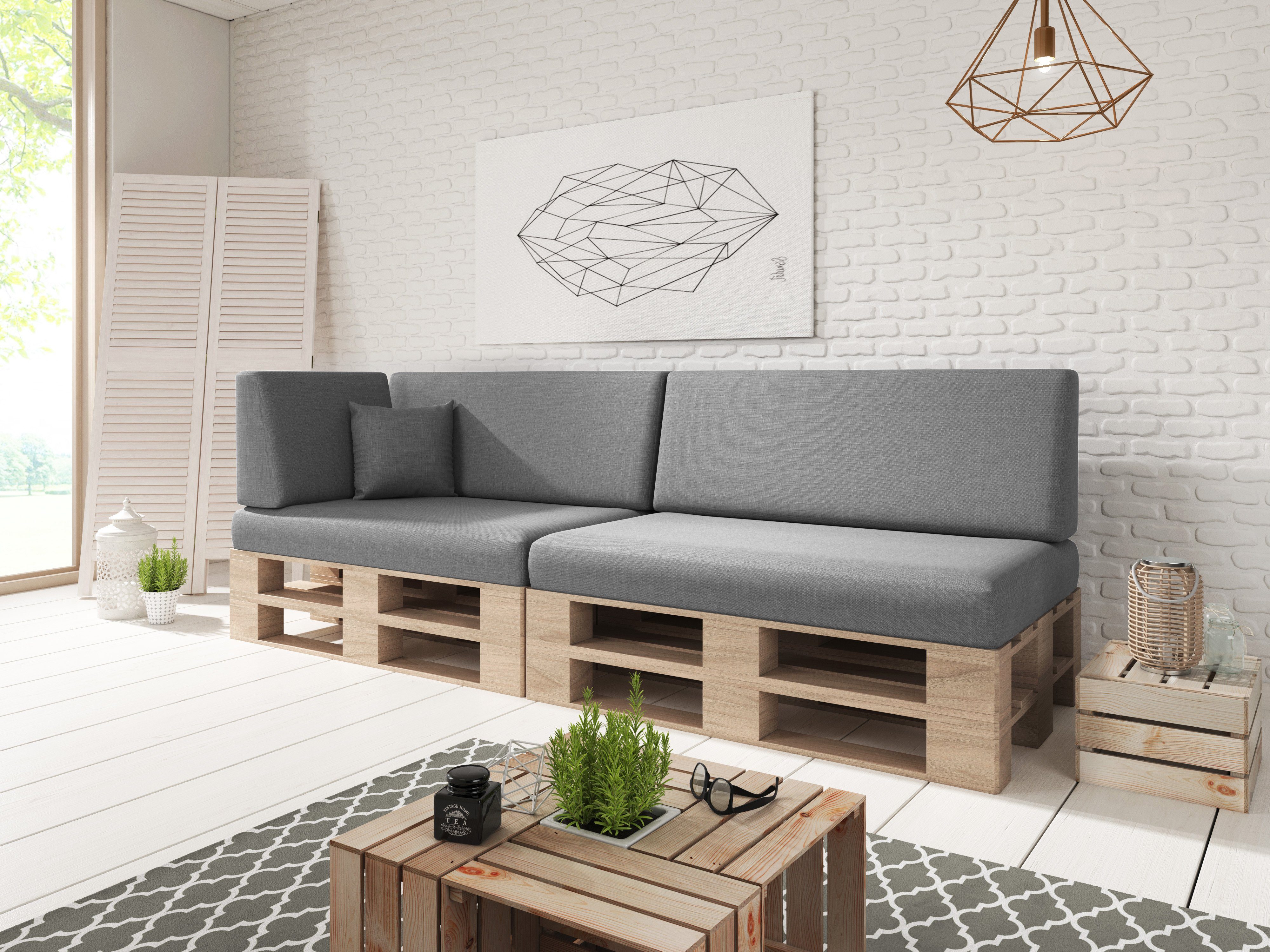 sunnypillow Palettenkissen Milano - 6er Set Palettenauflage mit abnehmbarem Bezug Kaltschaum, 6er Set Palettenkissen