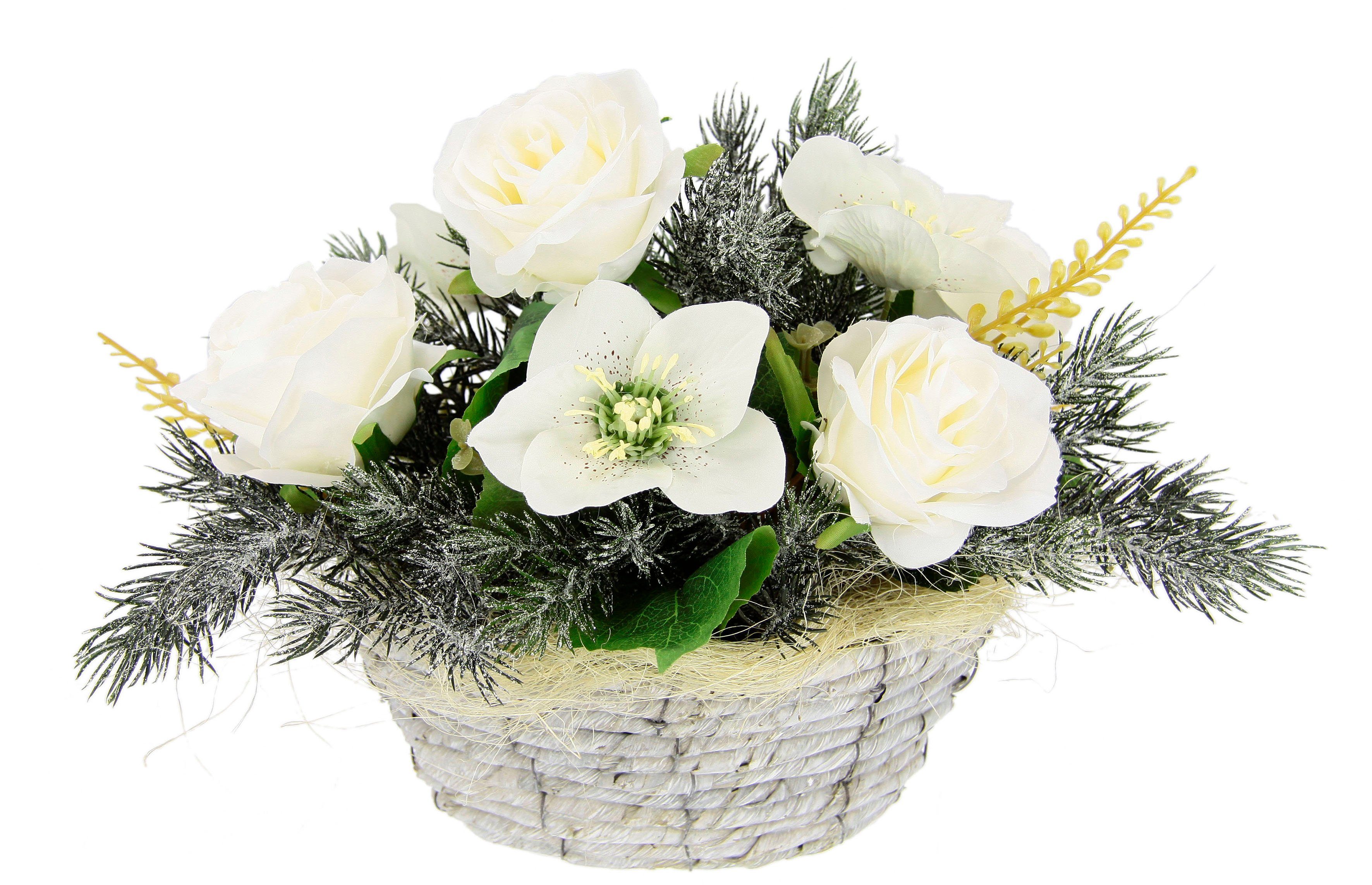 im und cm, Rosen Arrangement, Höhe Kunstblume 22 Blumengesteck Christrose Korb, I.GE.A.,