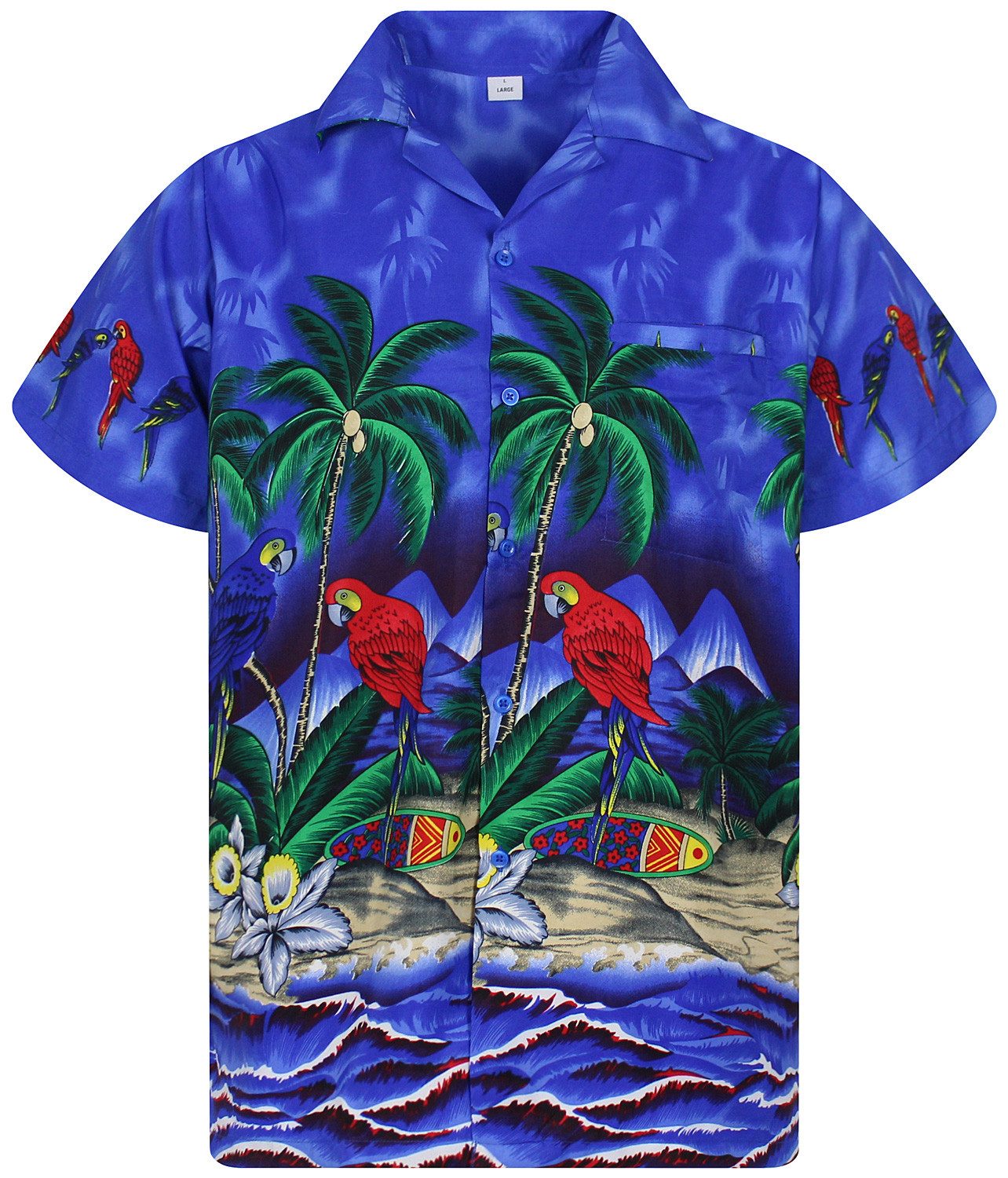 King Kameha Hawaiihemd Parrot Funky Hawaii-Hemd Herren Kurzarm Front-Tasche Stylish Unisex