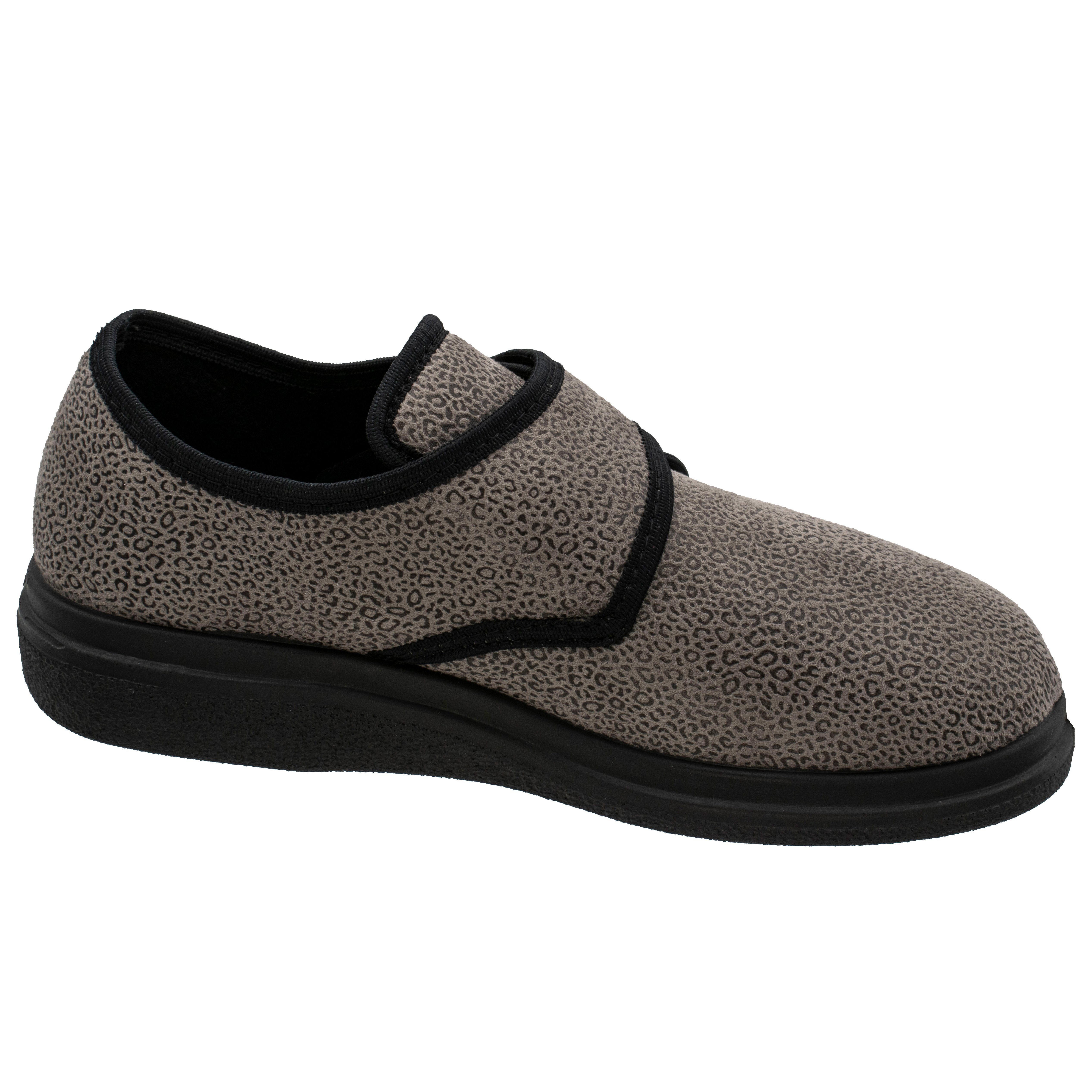 Fischer-Markenschuh Ortho Hausschuh mit Klettverschluss, Weite K, Frotteefutter, Reptilstretch