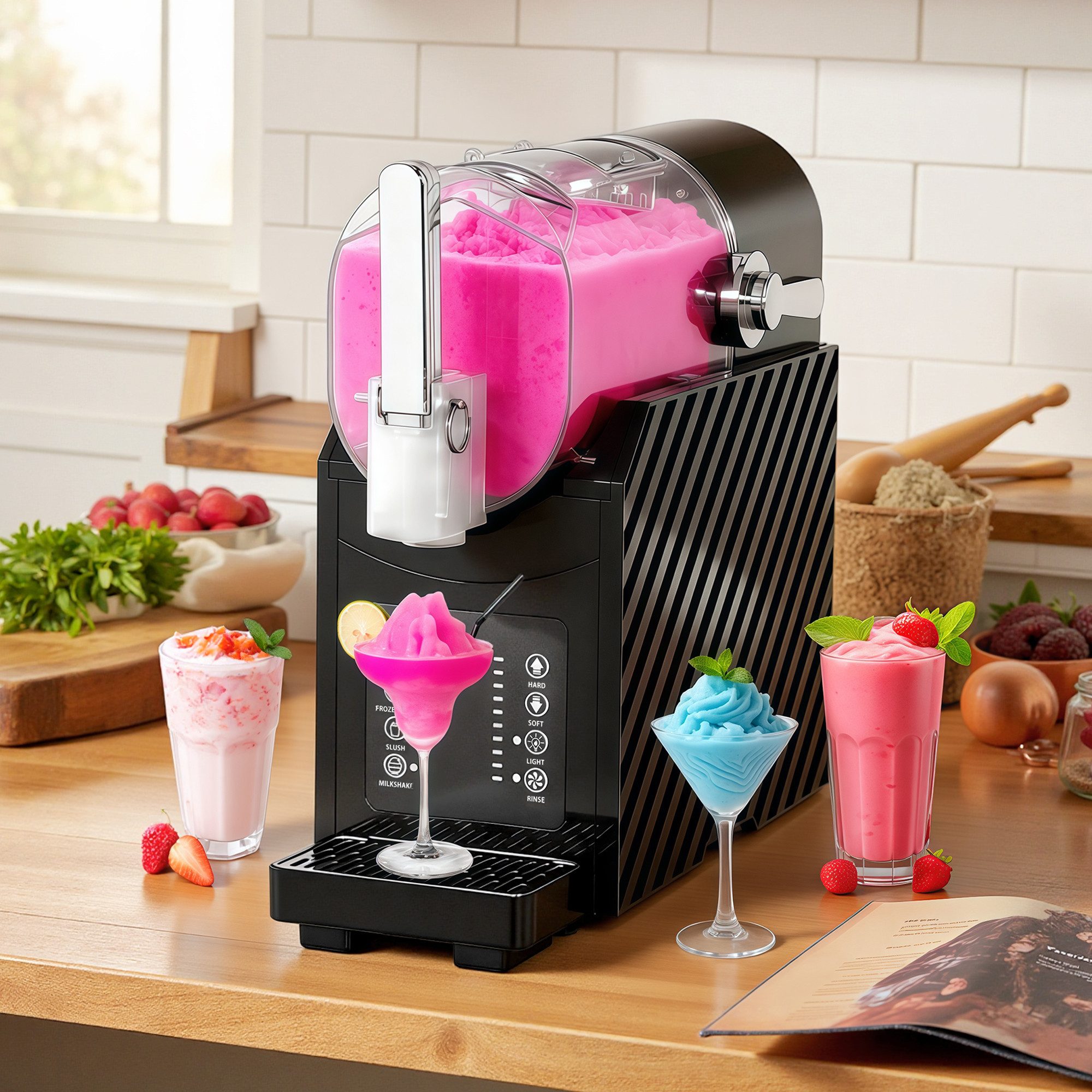 HOMCOM Slush-Eismaschine schnelle Kühlung, Rührfunktion, 1.8 l, 150 W, 2.4 L, Lichtfunktion, Schwarz