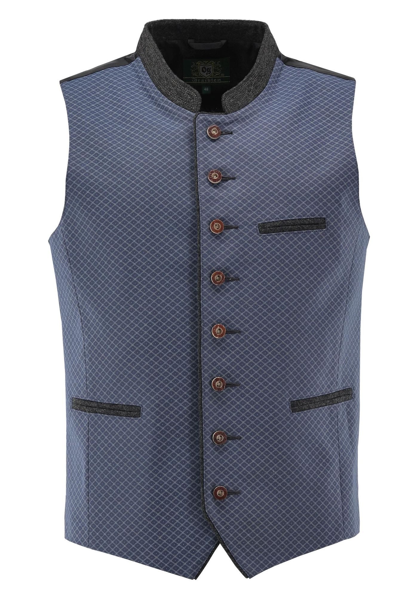OS Trachten Trachtenweste Teger Rautenmuster, Slim Fit, Stehkragen, 3 Leistentaschen