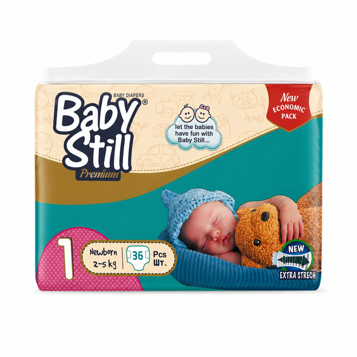 Preline Windeln Baby Still Premium Babywindeln Größe 1-3, Extra Stretch Komfort (Einzelpackung, Einwegwindeln, 1er-Set, Größe 1–3, 28–36 Stück je nach Größe), atmungsaktiv, Auslaufschutz, 12 Std. Trockenheit