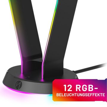 Stealth LED Headset Ständer mit USB Ports Gaming-Headset Zubehör (12 RGB Beleuchtungseffekte)