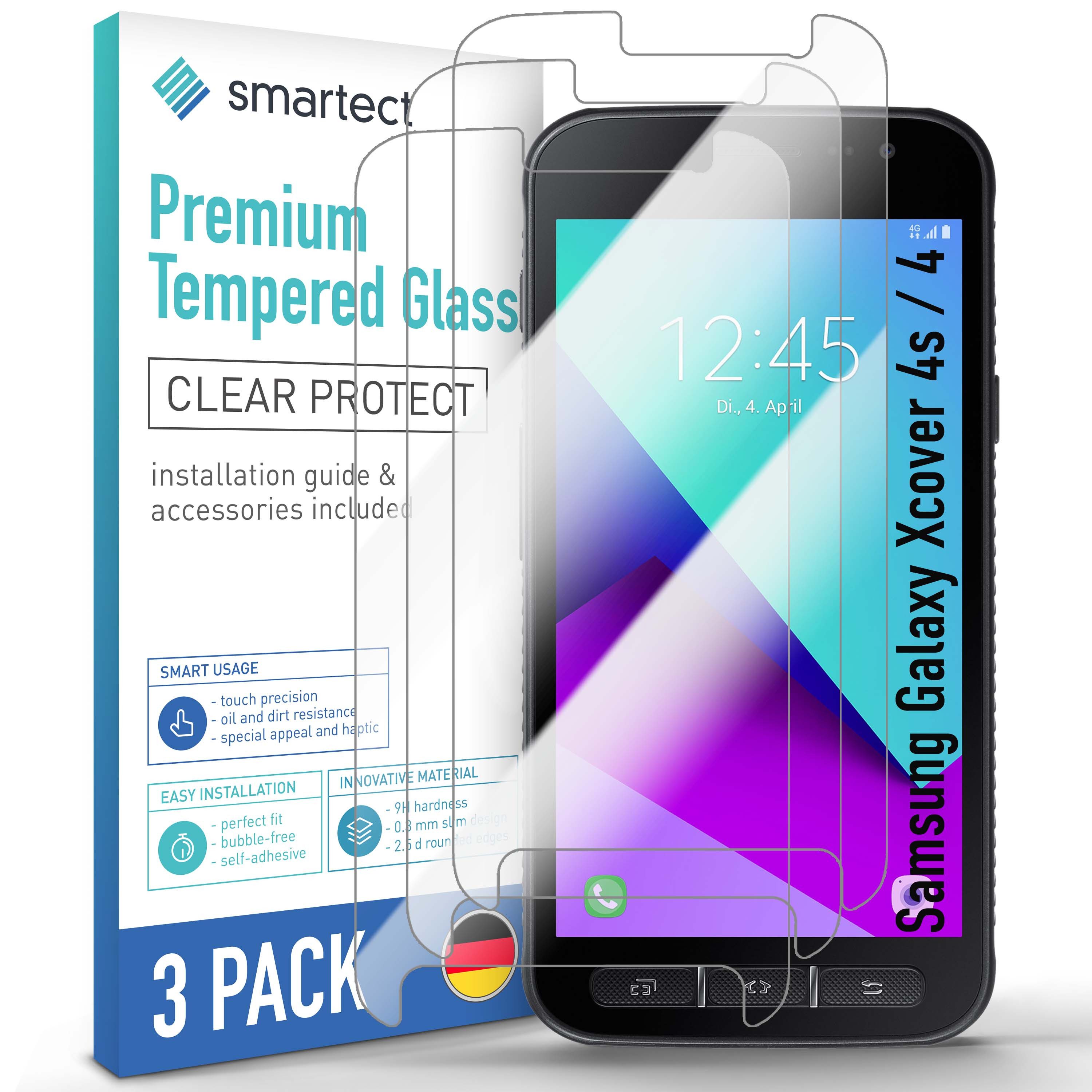 smartect Displayschutzglas Schutzglas Panzerfolie Klar für Galaxy Xcover 4s / 4, Set, 3 Stück, Schutzfolie Glasschutz Bildschirm