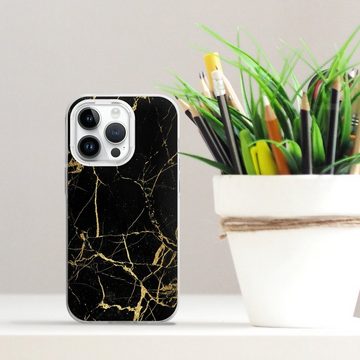 DeinDesign Handyhülle Marmor schwarz Muster BlackGoldMarble Look, Apple iPhone 14 Pro Silikon Hülle Bumper Case Handy Schutzhülle