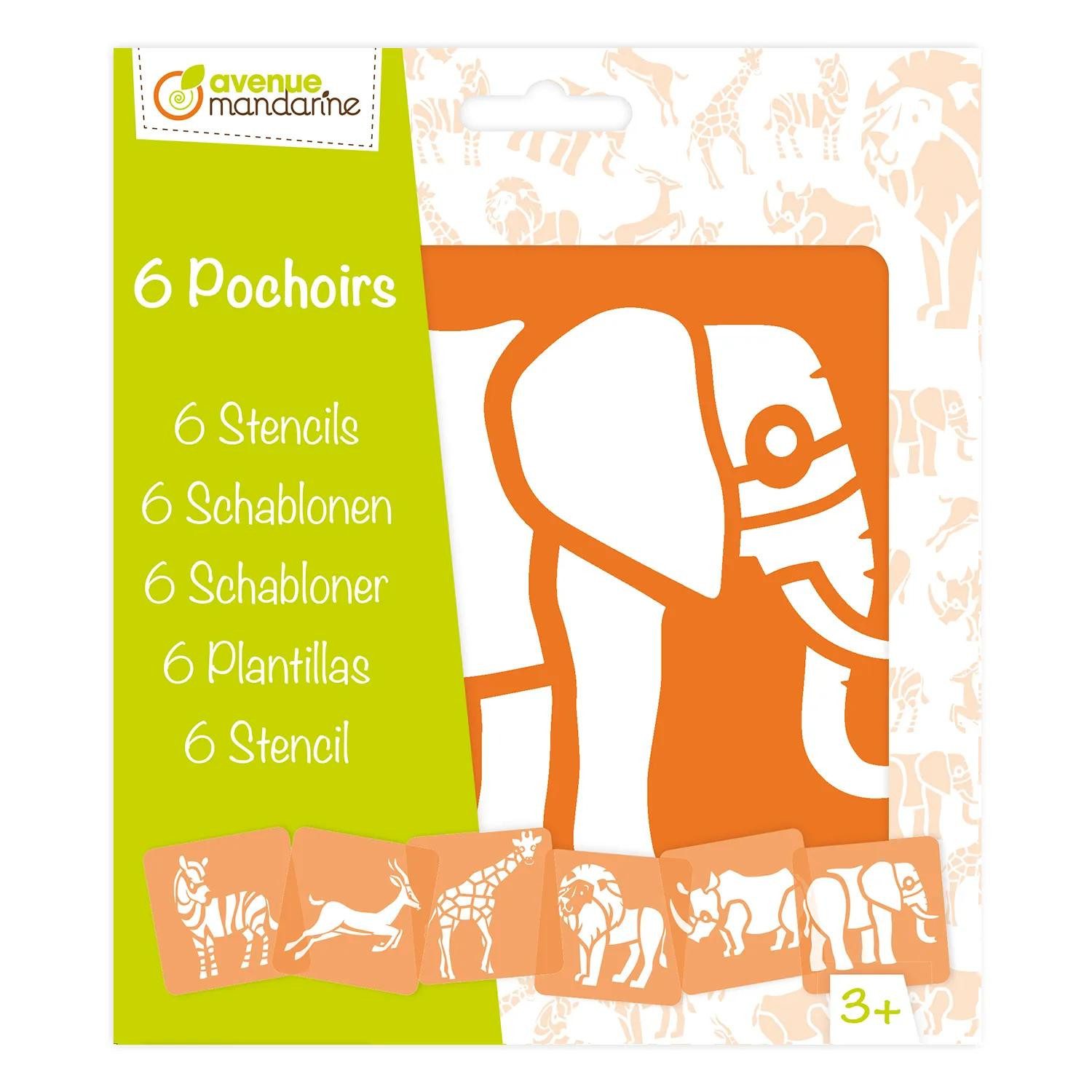 Avenue Mandarine Malschablone 3x 6 tlg Schablonenset für Kinder Tiere Savanne Orange 42442MD, My Mandarine