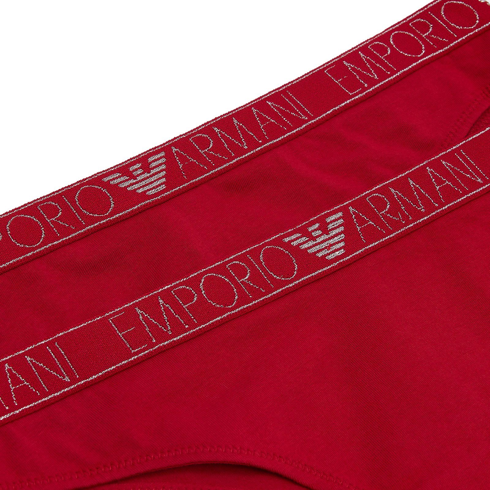 Slips) Armani Brief 2 umlaufenden unifarbene Glanz Brazilian 00173 red enthält metallischem Emporio Cotton mit gleichfarbige, (2-St., Stretch ruby Markenschriftzügen Brasilslip in