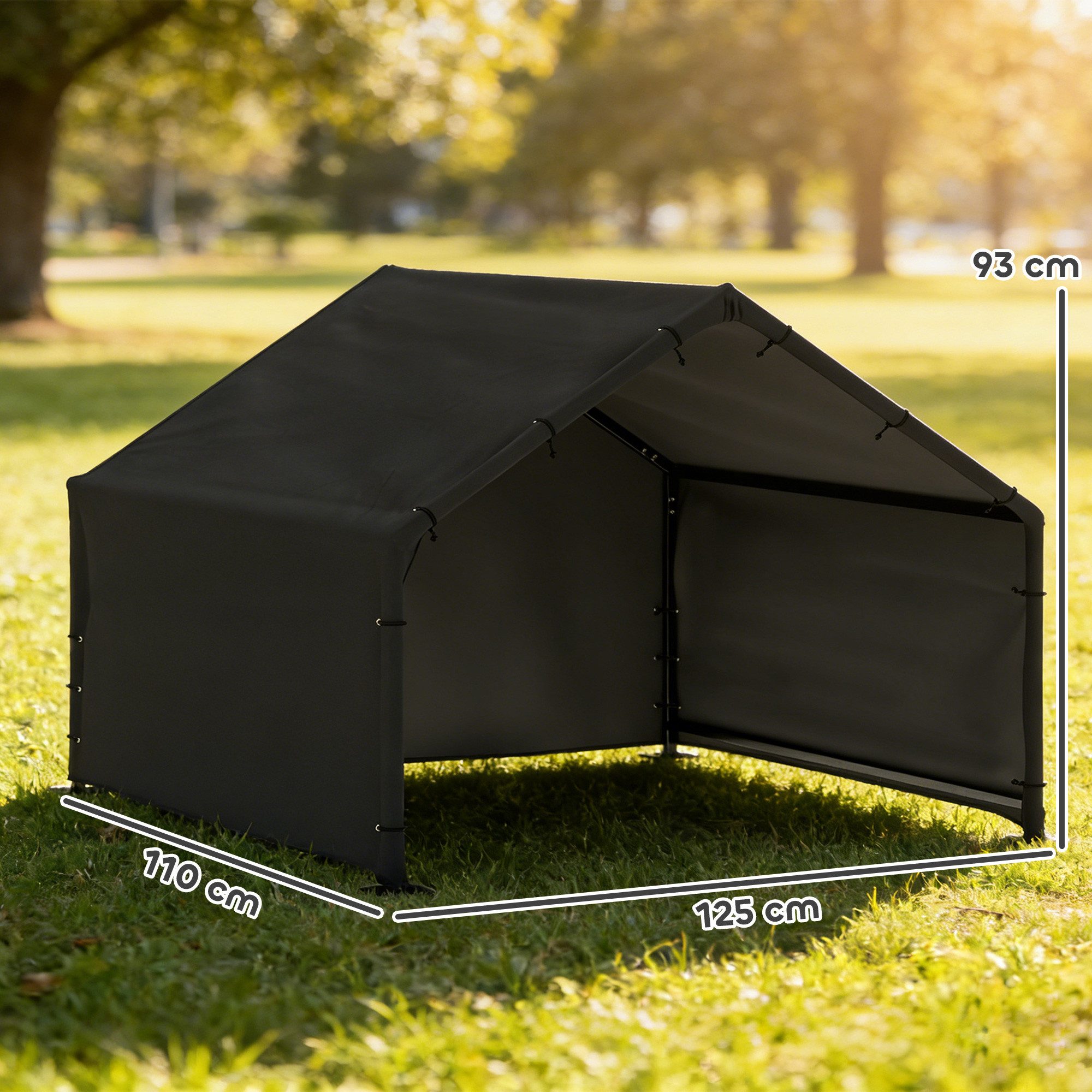 PawHut Hundehütte Hundehaus mit wasser- und UV-beständiger Überdachung, für kleine mittelgroße große Hunde bis 30 kg, Indoor, Outdoor Schwarz