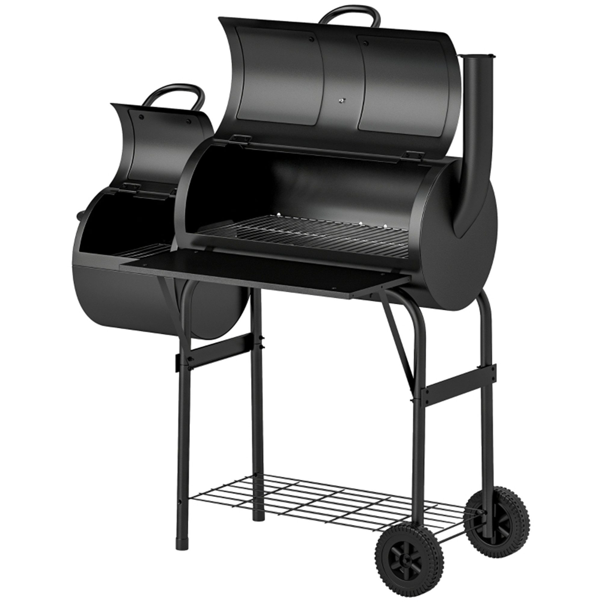 Holzkohlegrill aus Stahl BBQ Smoker mit Deckel Thermometer Räder Ablage fahrbar